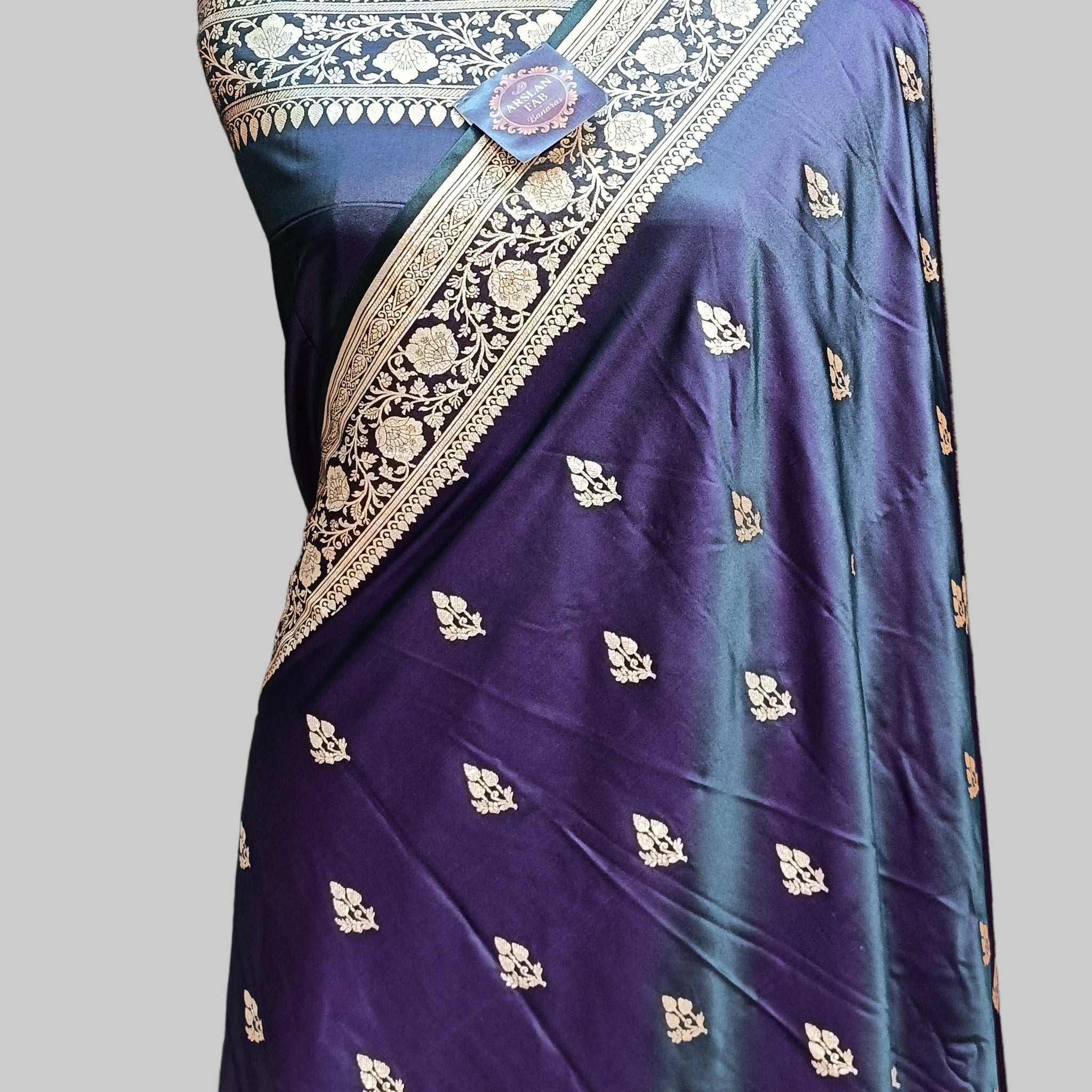 Navy Blua Banarasi Satan Silk Saree