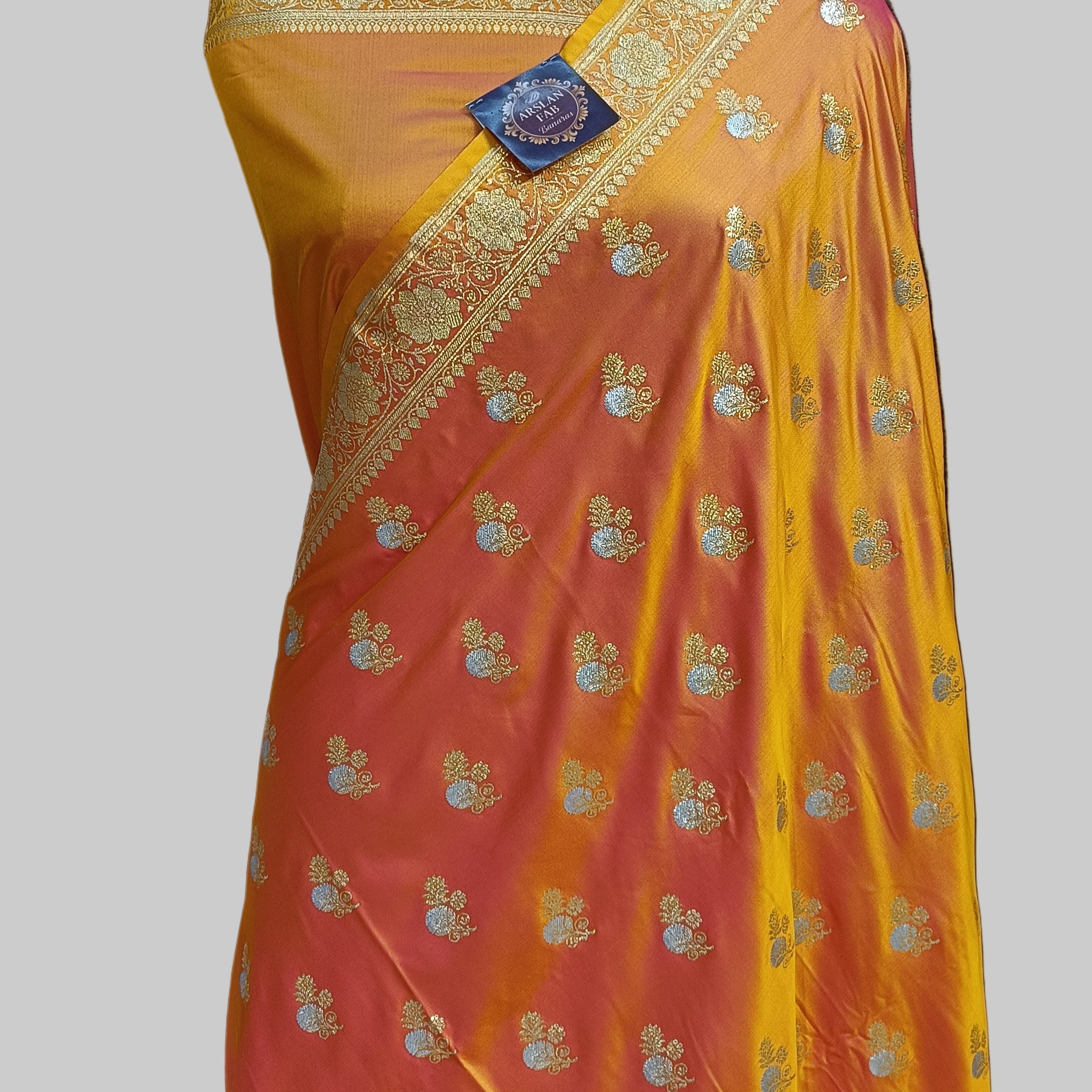 Banarasi Satan Silk Silver Meena Saree