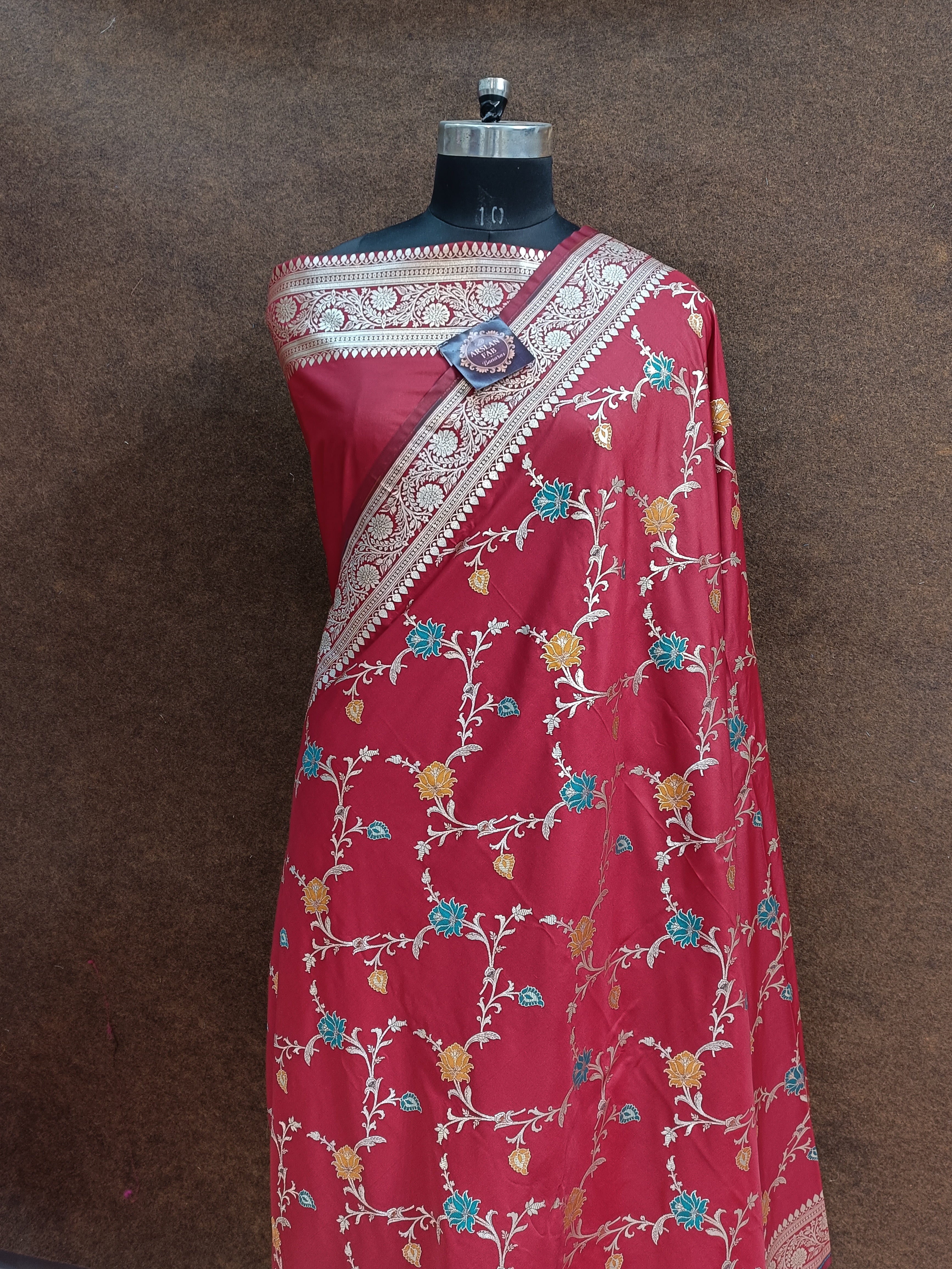 Rad Banarasi Pawri Silk Meena Saree