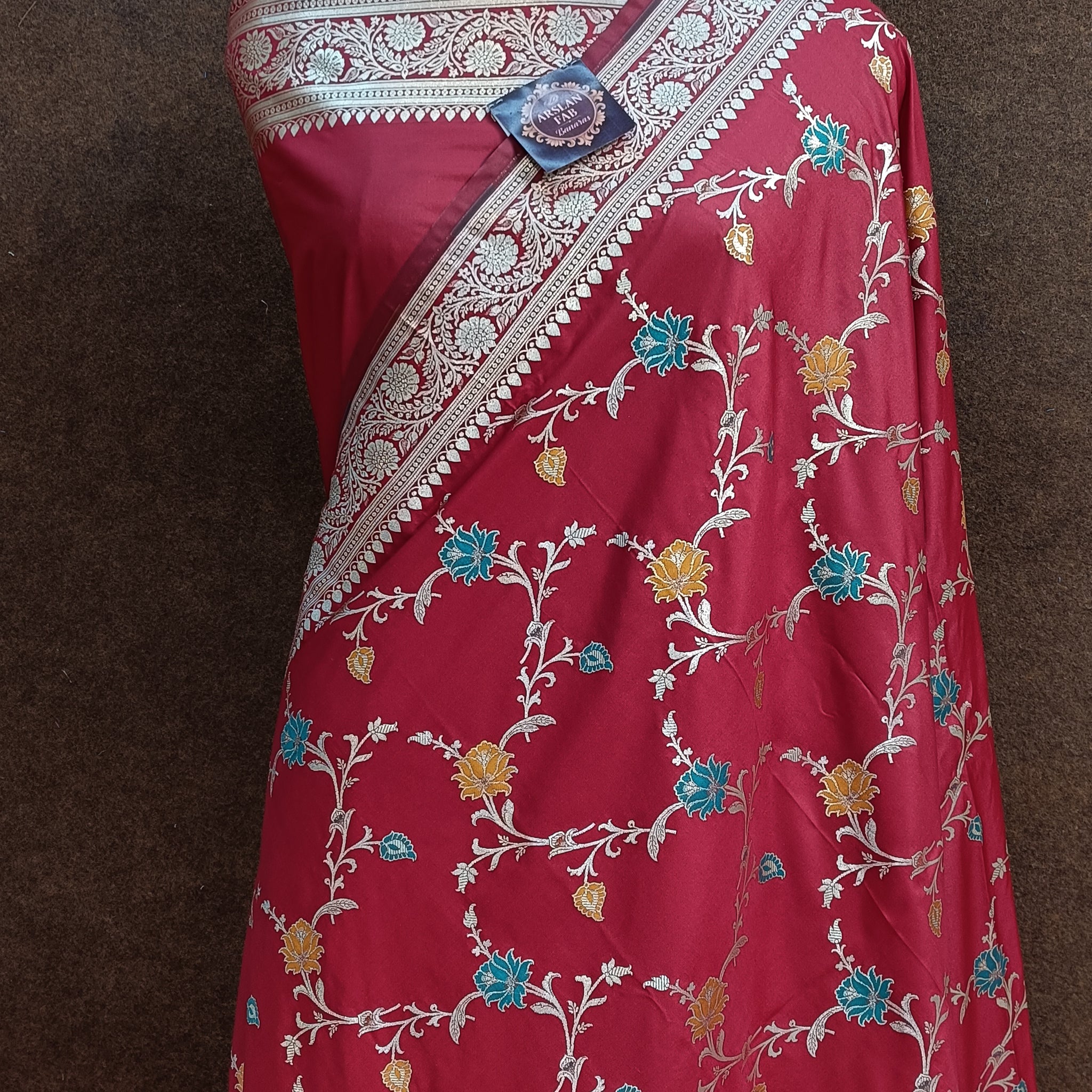 Rad Banarasi Pawri Silk Meena Saree