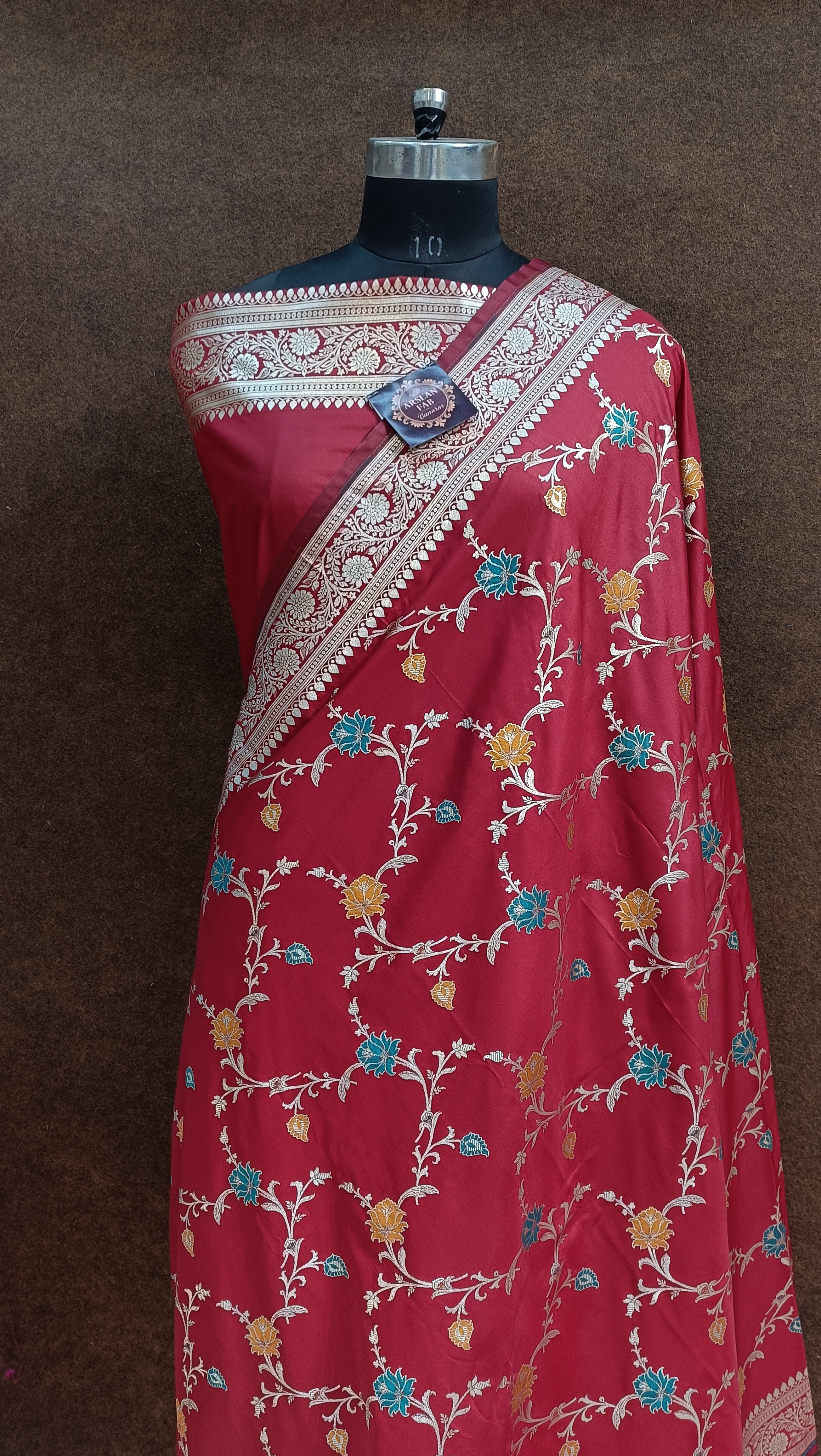 Rad Banarasi Pawri Silk Meena Saree