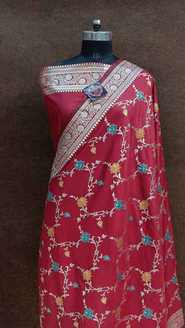 Rad Banarasi Pawri Silk Meena Saree