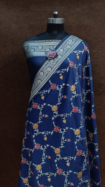Navy Blua Banarasi Pawri Silk Meena Saree
