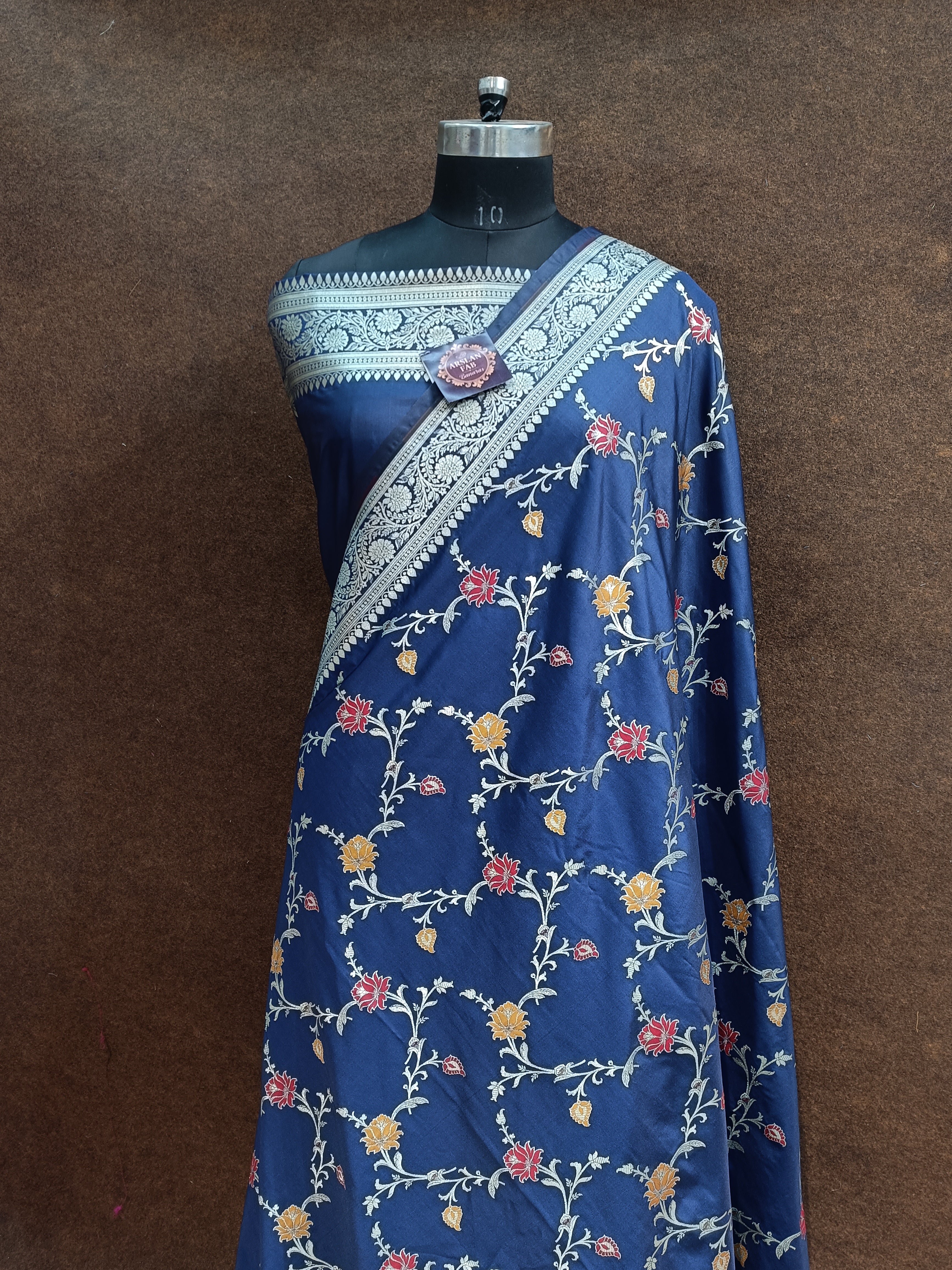 Navy Blua Banarasi Pawri Silk Meena Saree
