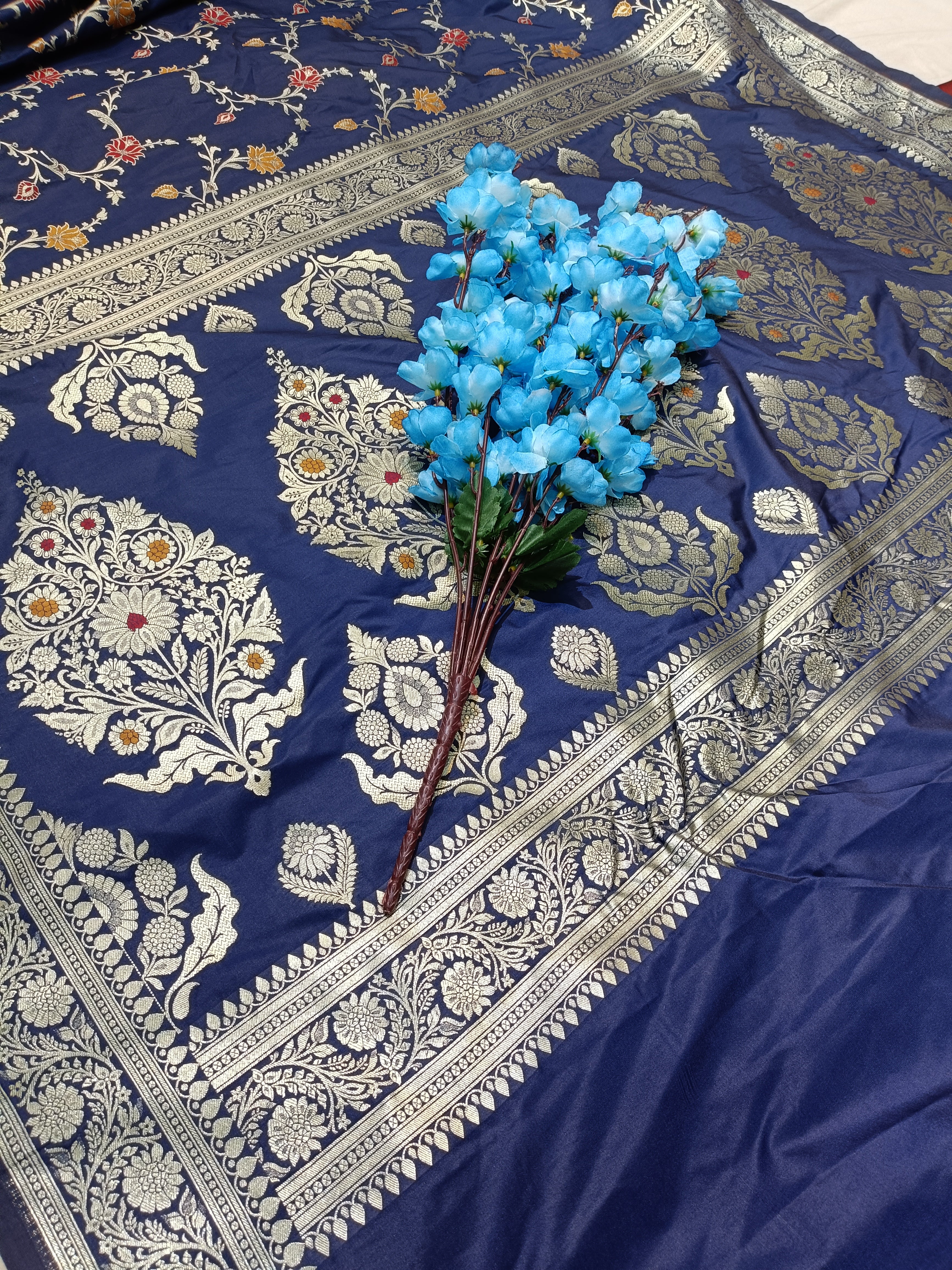 Navy Blua Banarasi Pawri Silk Meena Saree