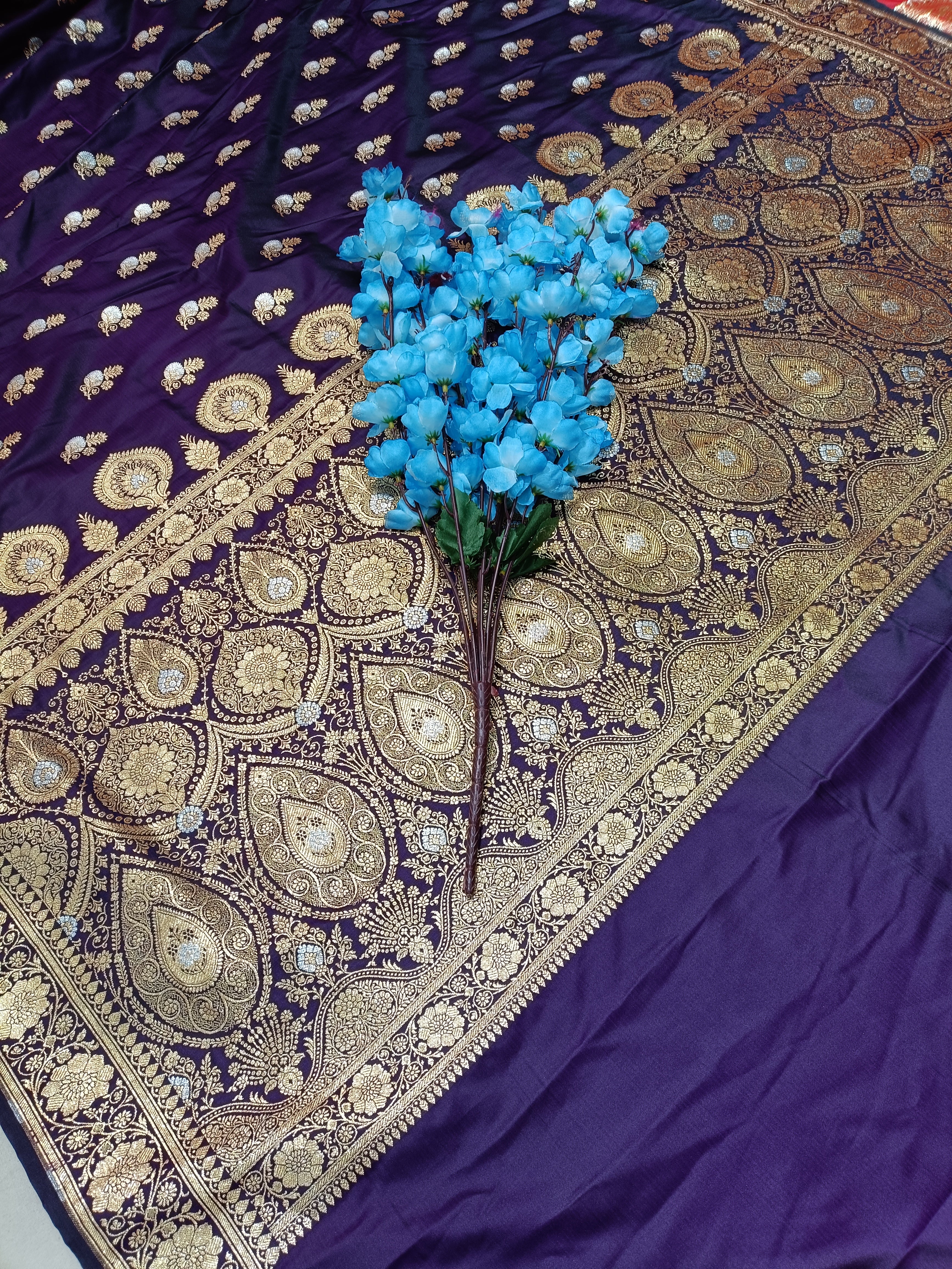 Banarasi Satan Silk Silver Meena Saree