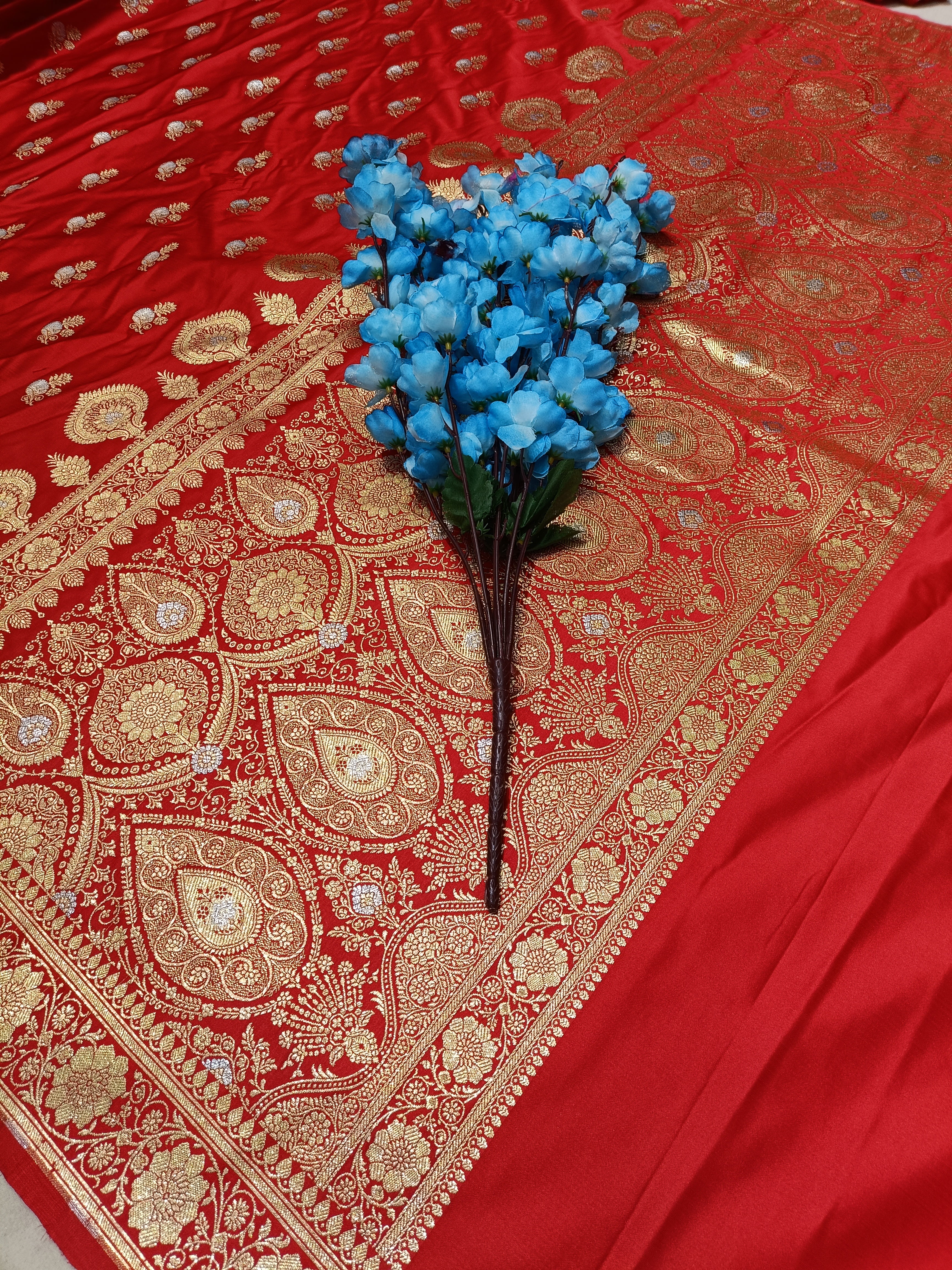 Banarasi Satan Silk Silver Meena Saree