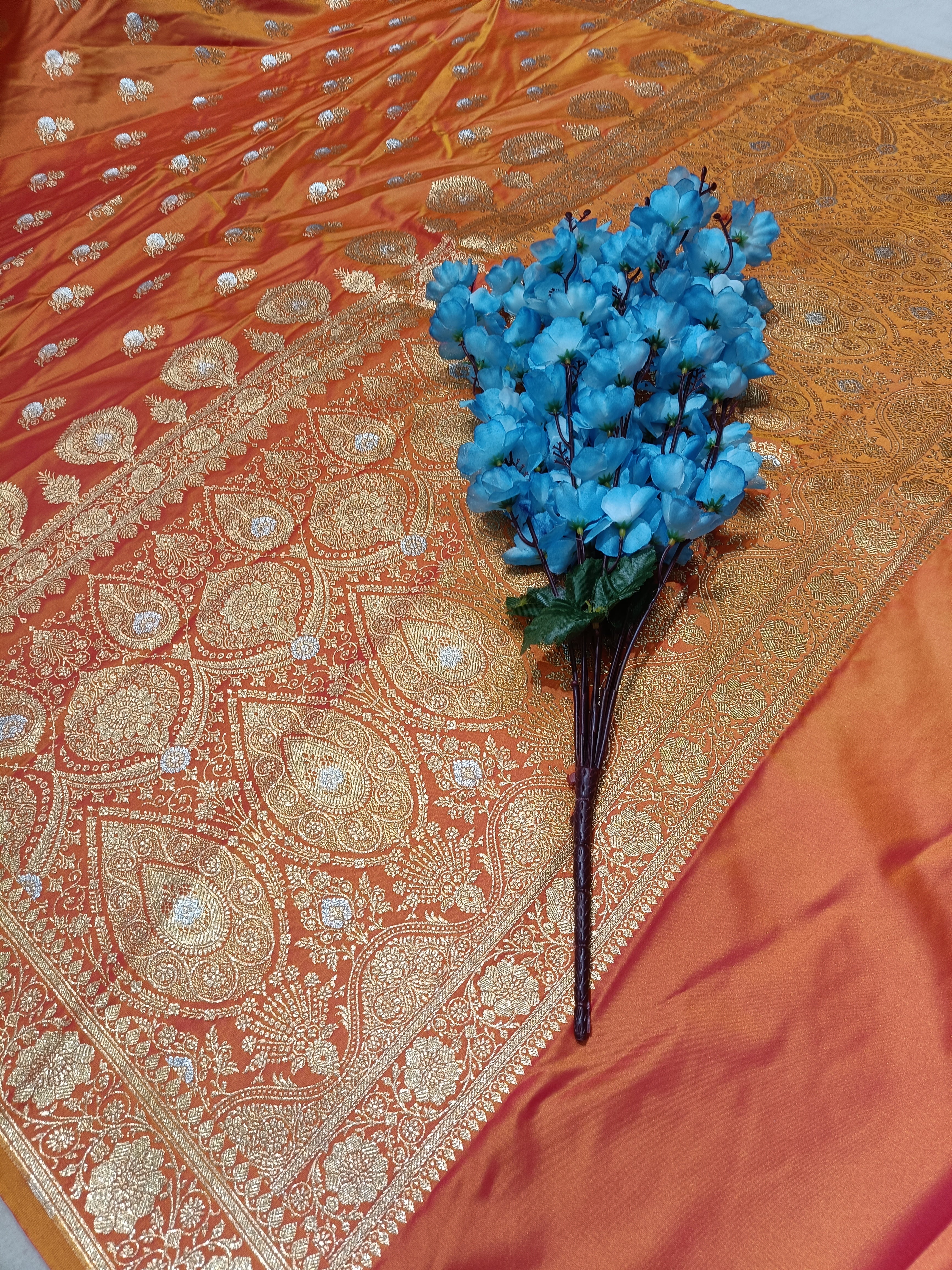 Banarasi Satan Silk Silver Meena Saree