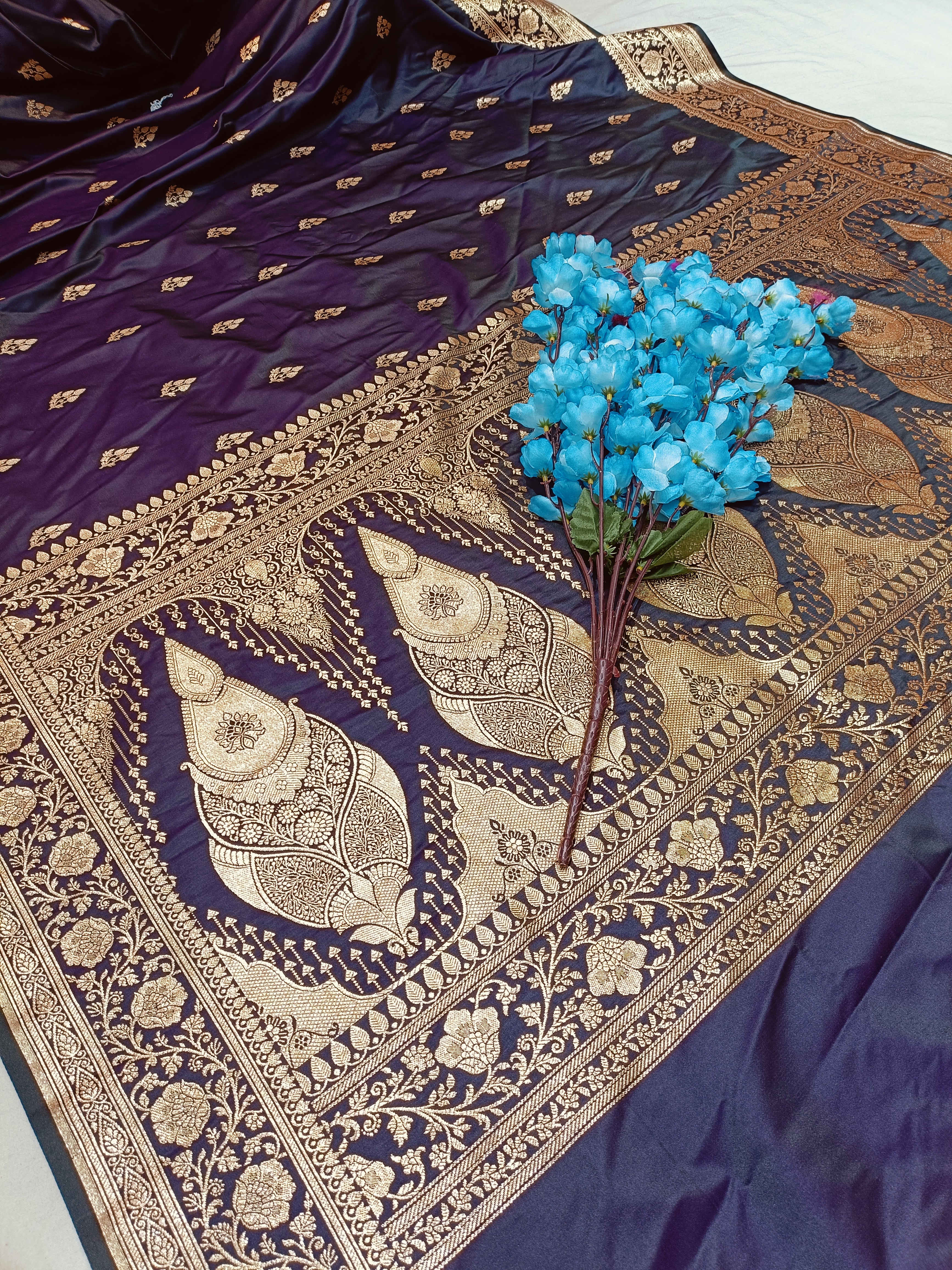 Navy Blua Banarasi Satan Silk Saree