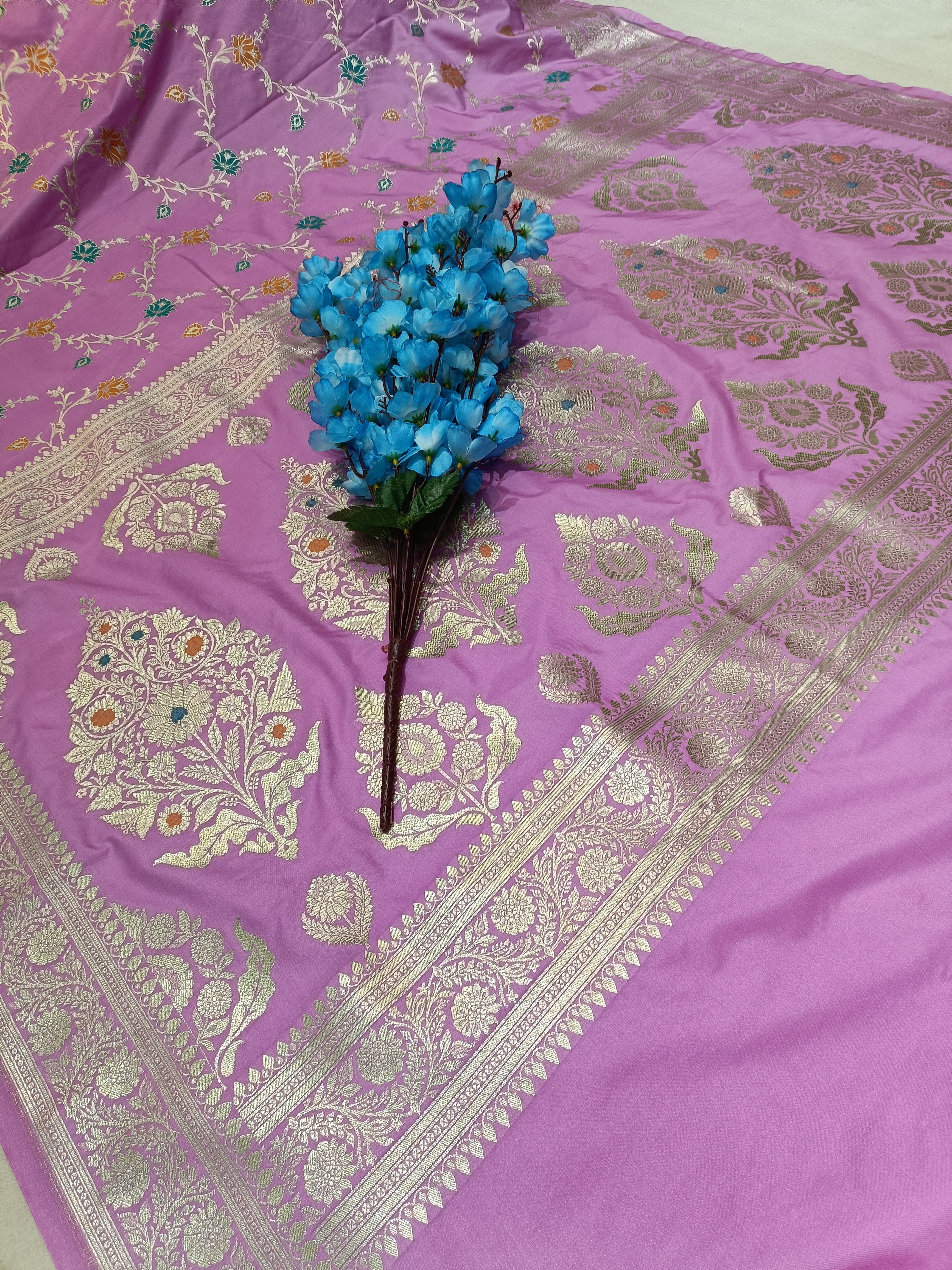 Lavender Banarasi Pawri  Silk Meena Saree