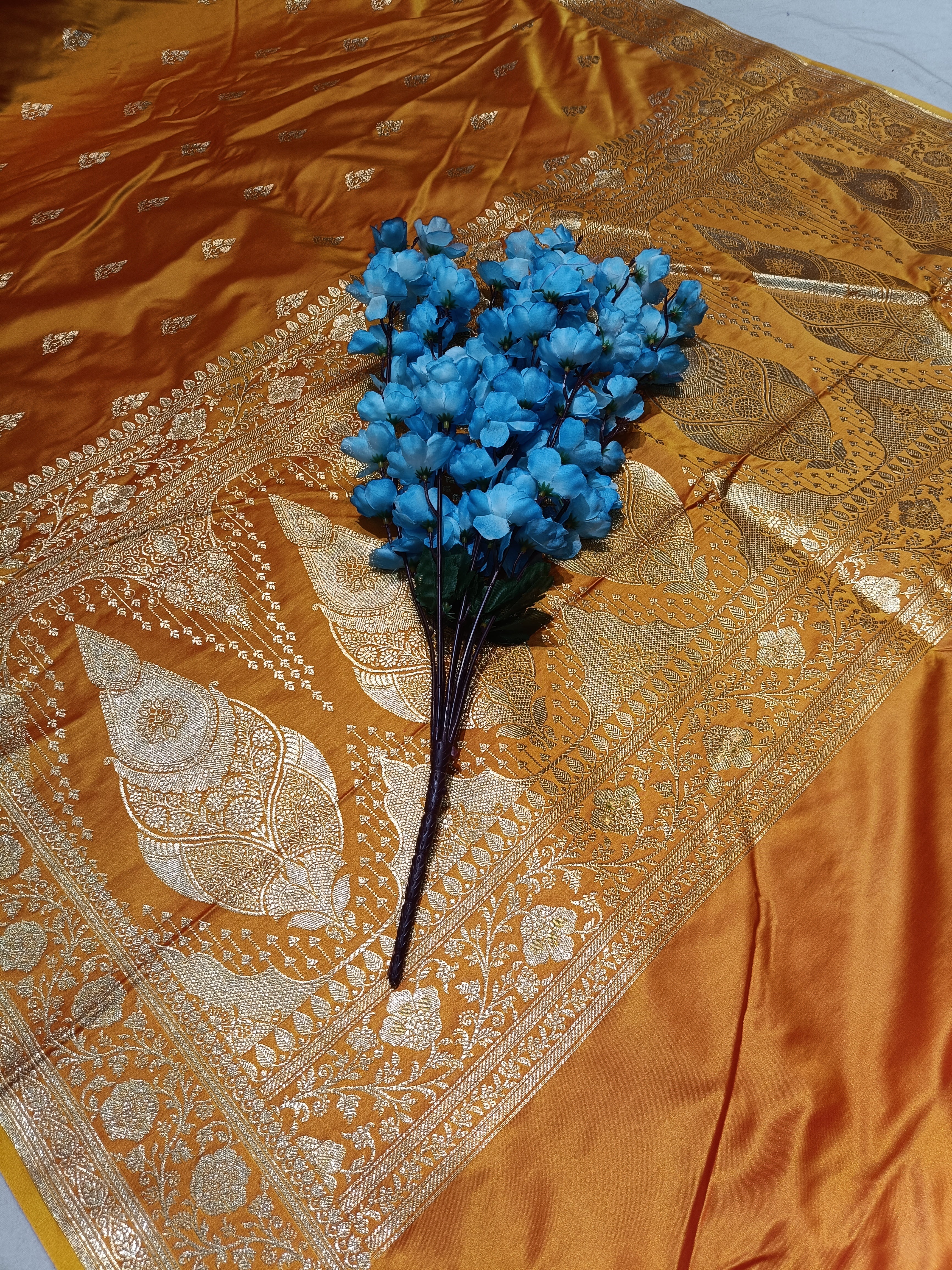 Golden Banarasi Satan Silk  Saree