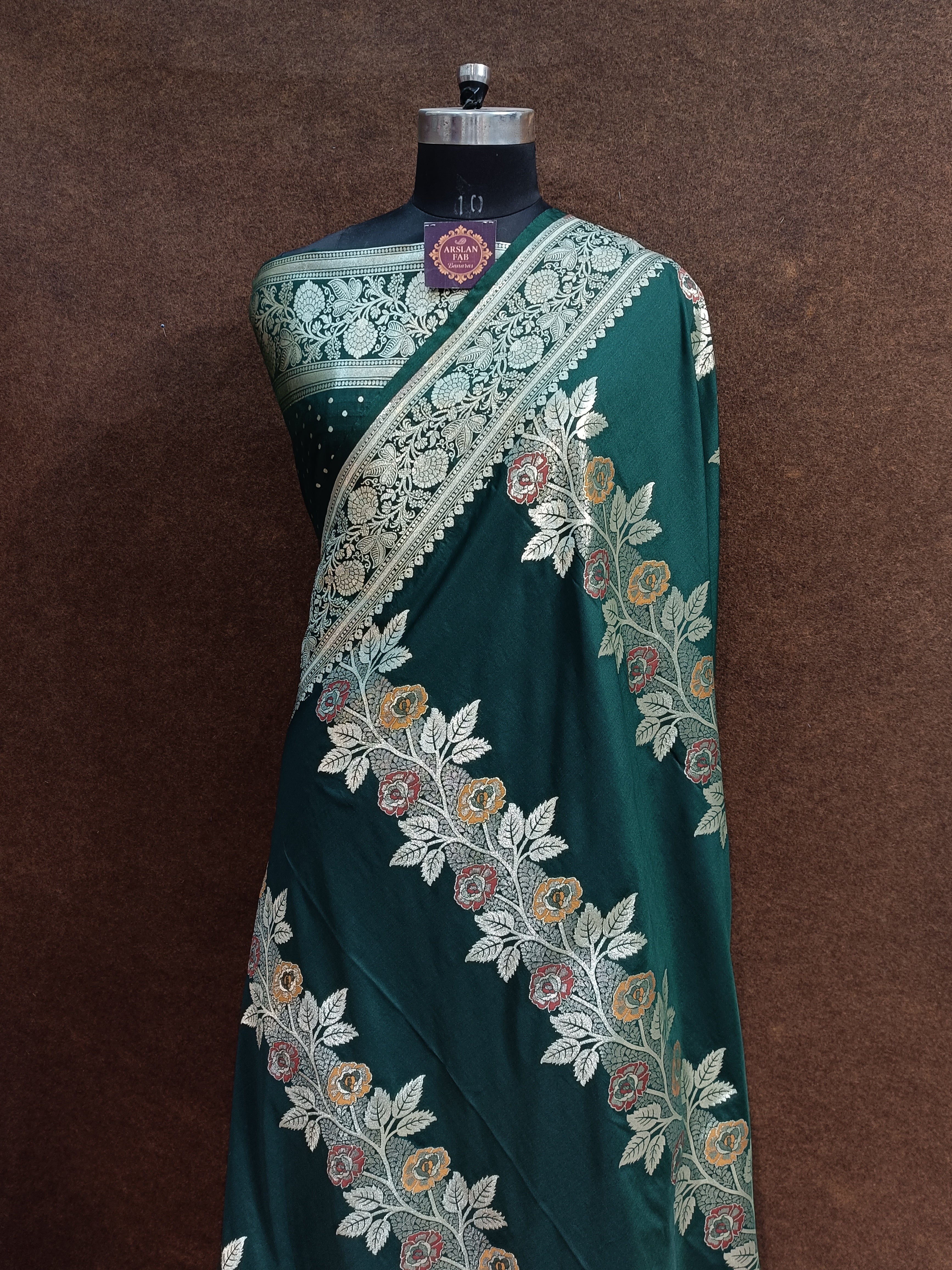 Bottel Green Banarasi Pawri Meena Saree