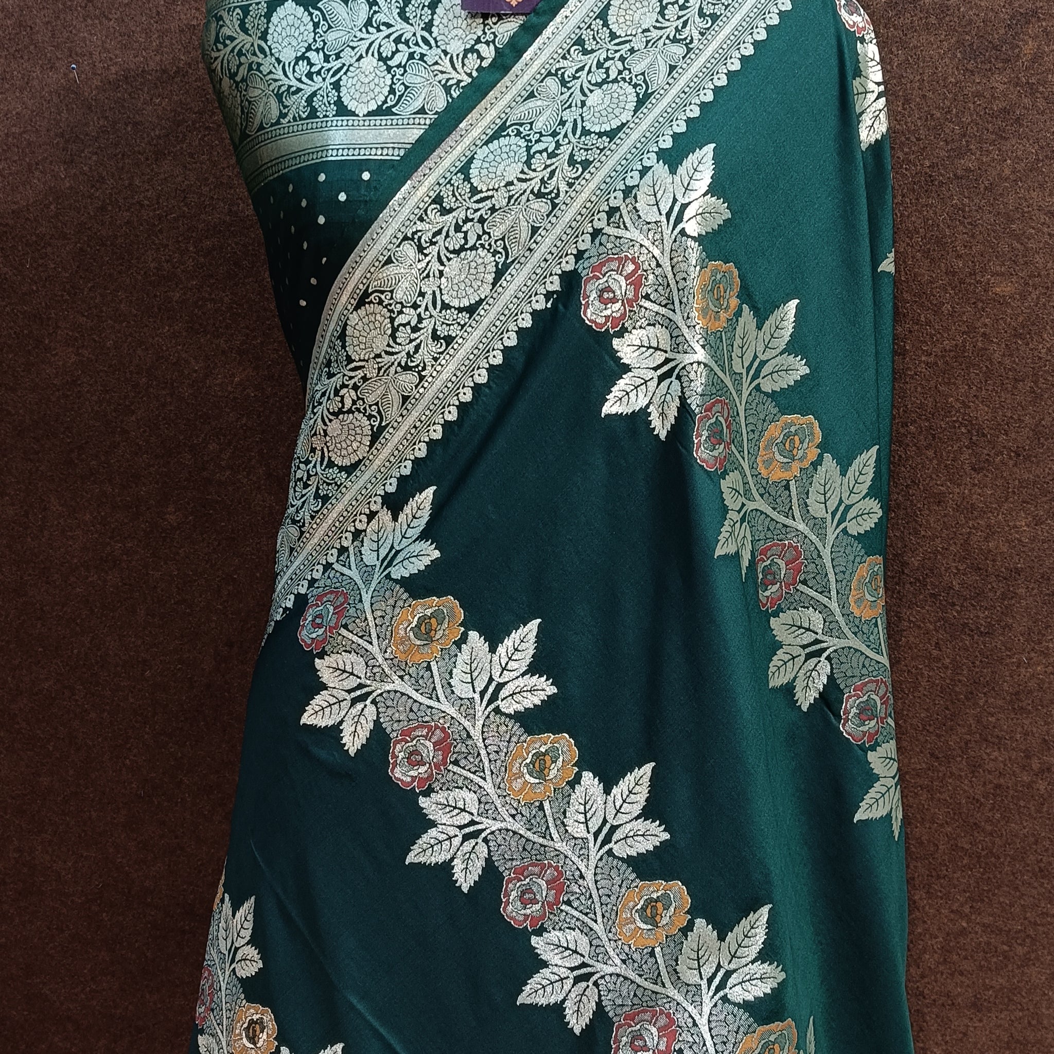 Bottel Green Banarasi Pawri Meena Saree