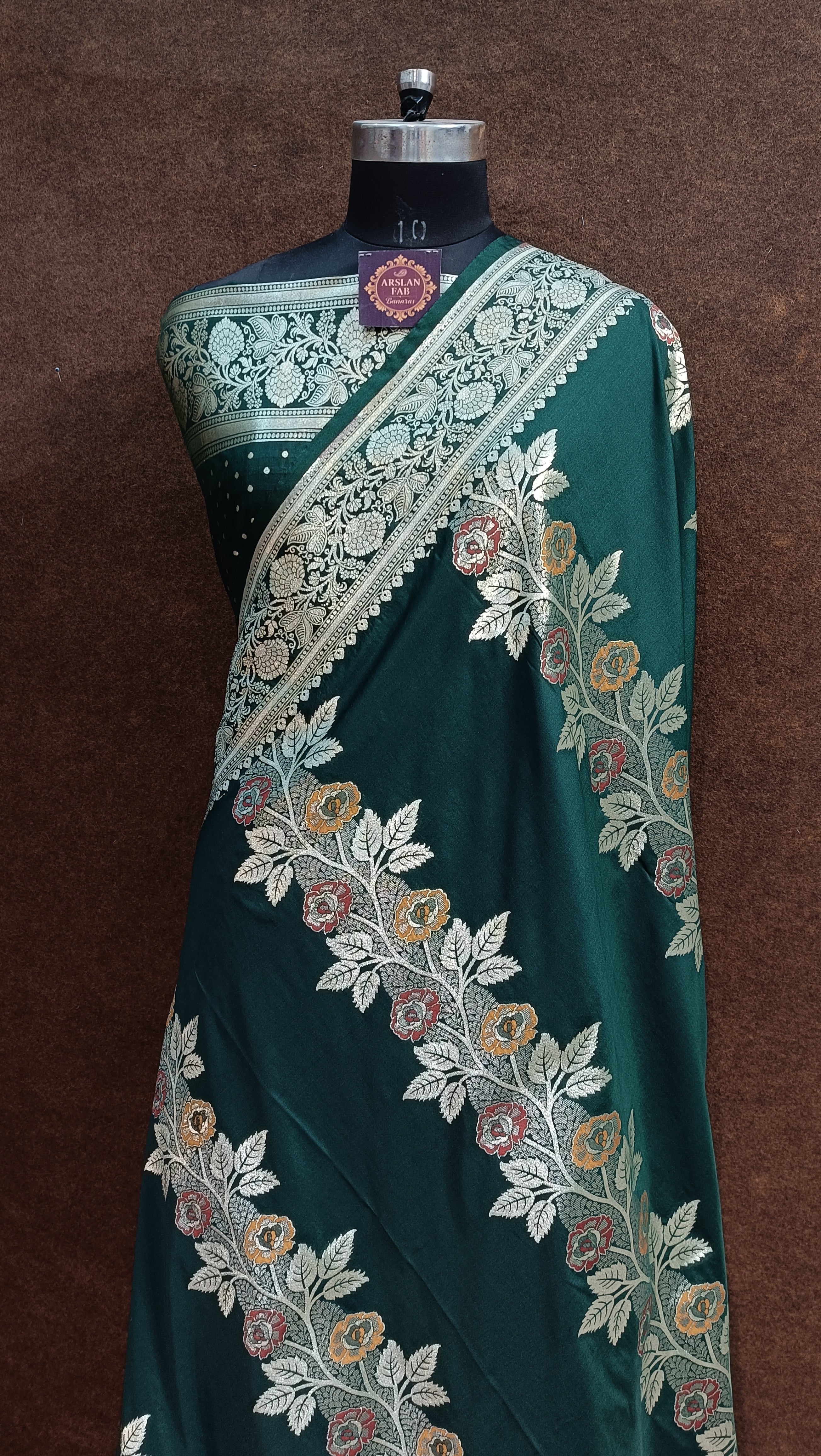 Bottel Green Banarasi Pawri Meena Saree