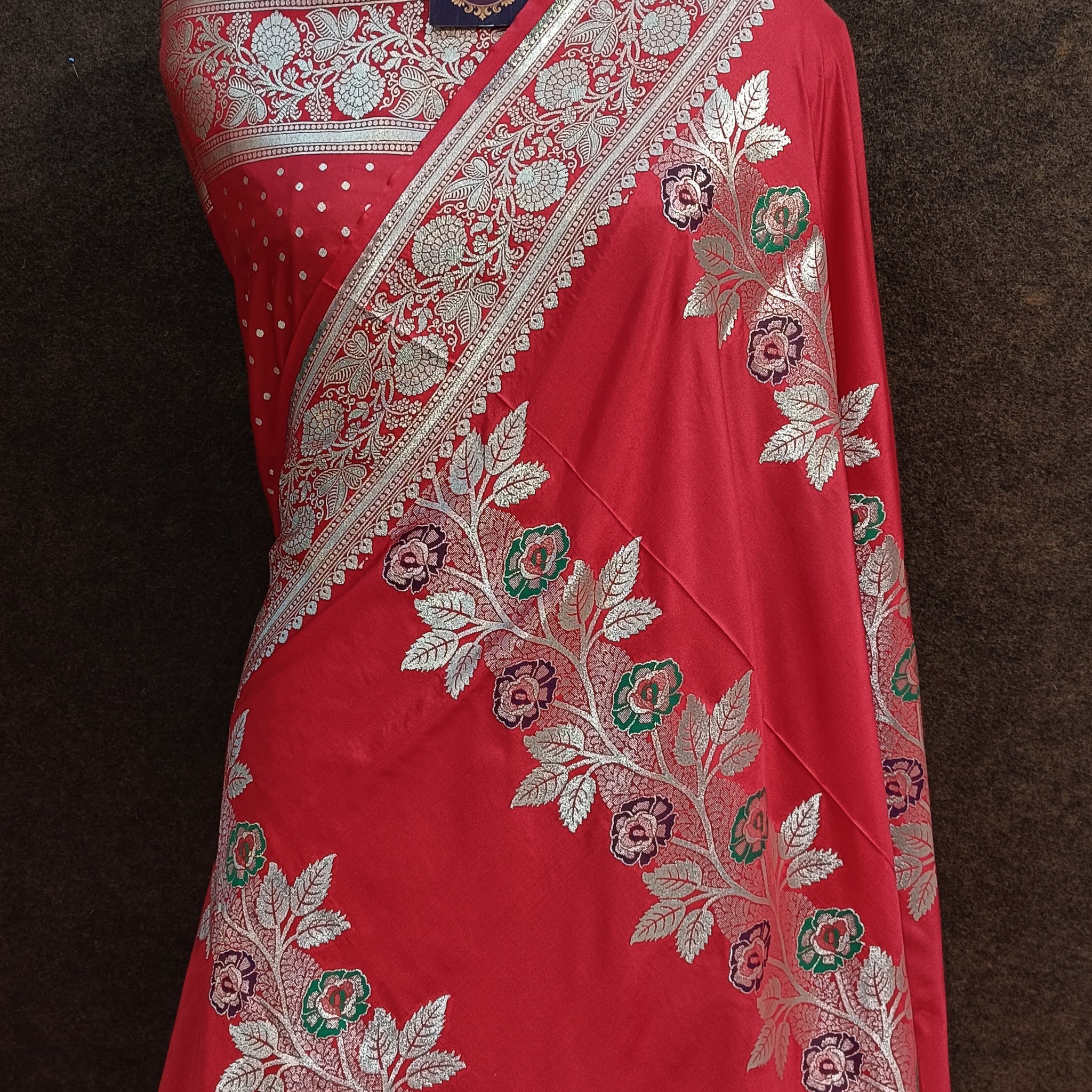 Rad Banarasi  Pawri Silk Meena Saree