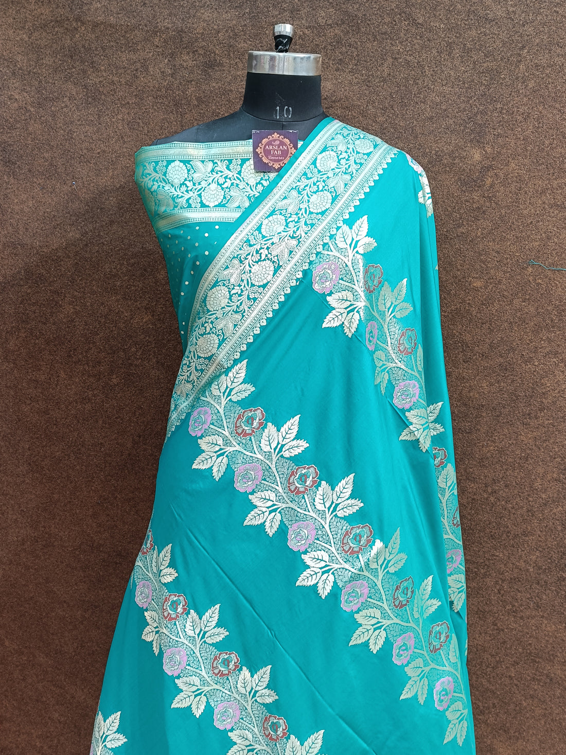 Teal Babarasi Pawri Silk Meena Saree
