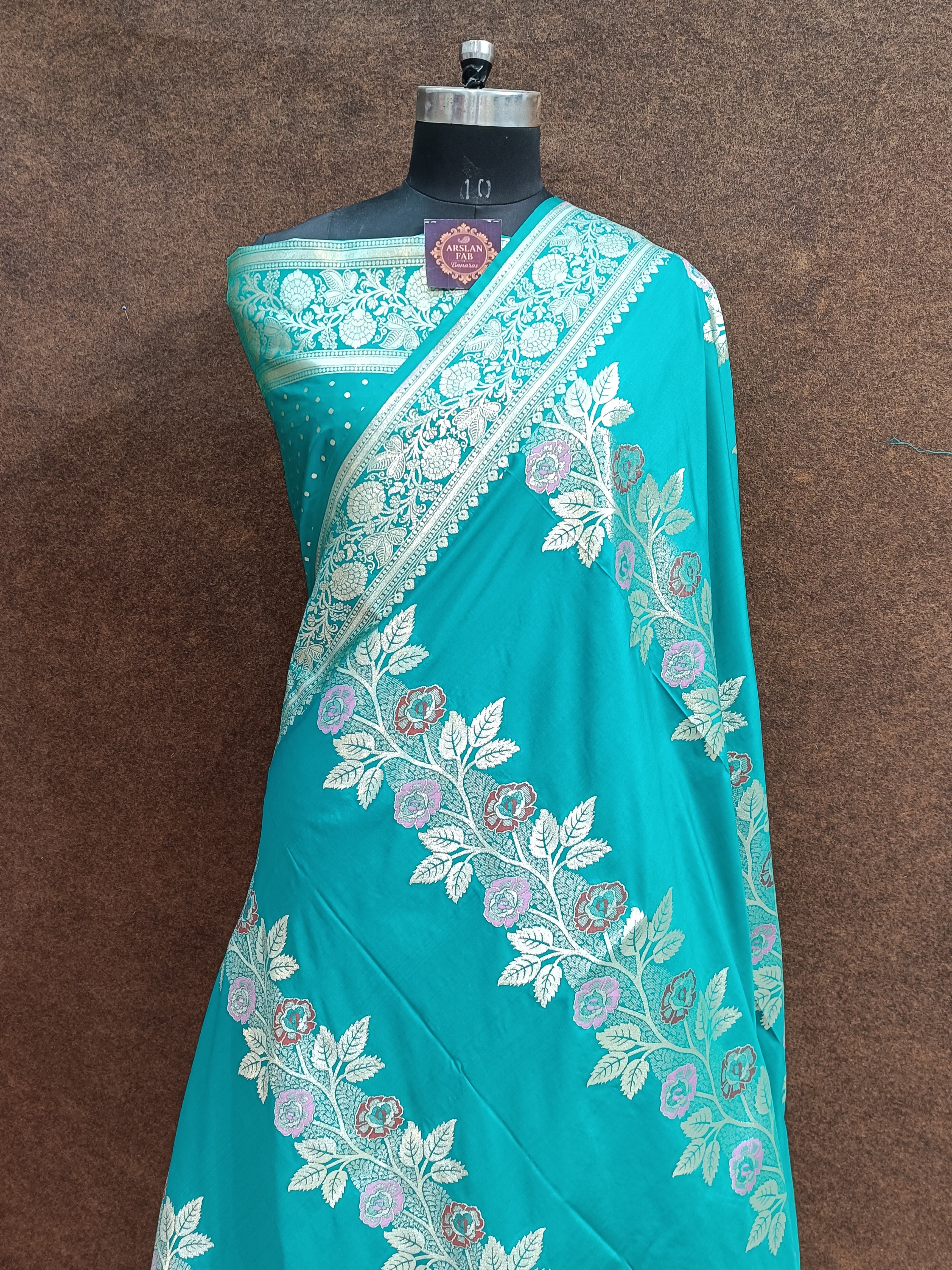 Teal Babarasi Pawri Silk Meena Saree