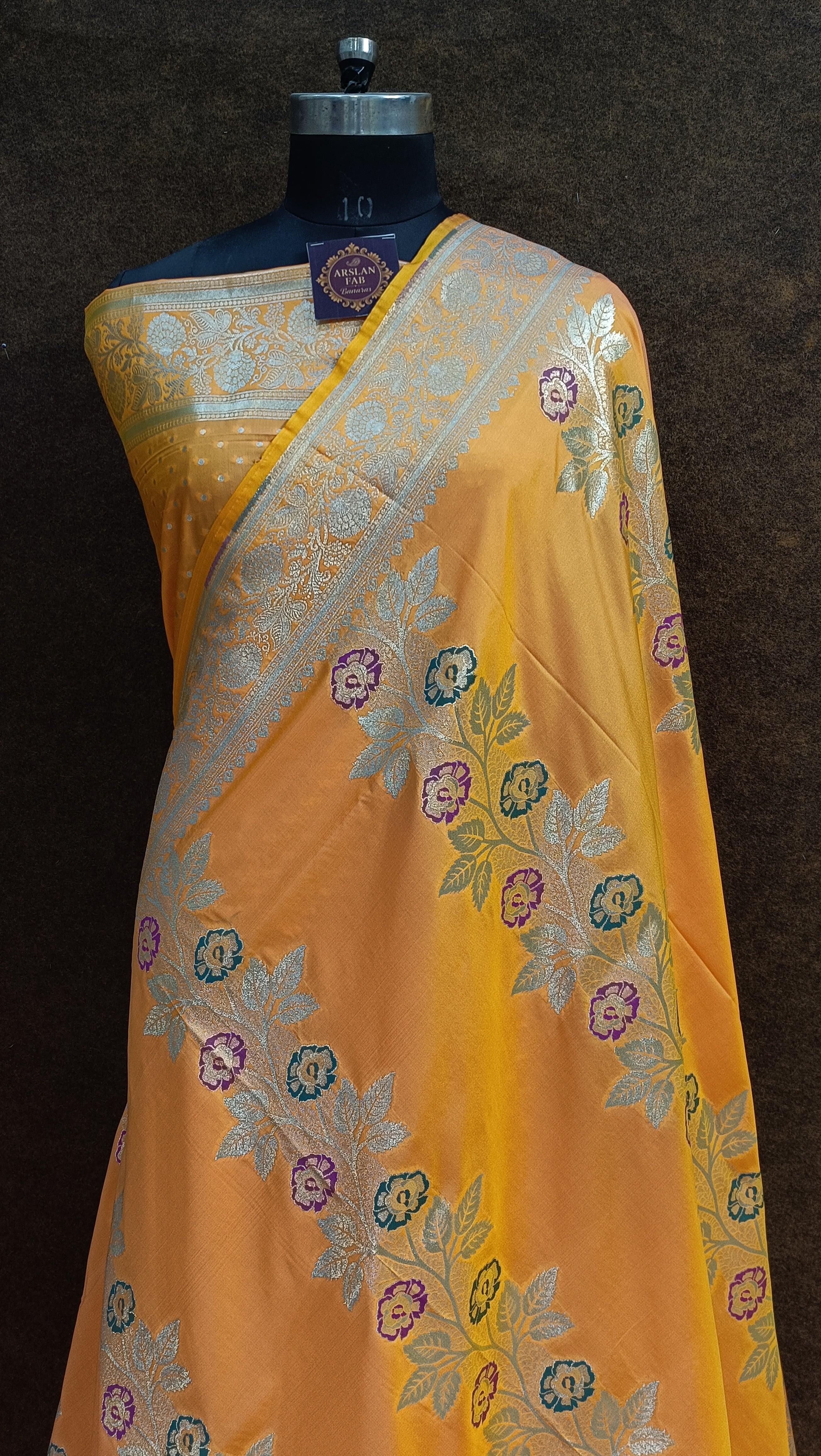 Yellow Banarasi Pawri Silk Meena Saree
