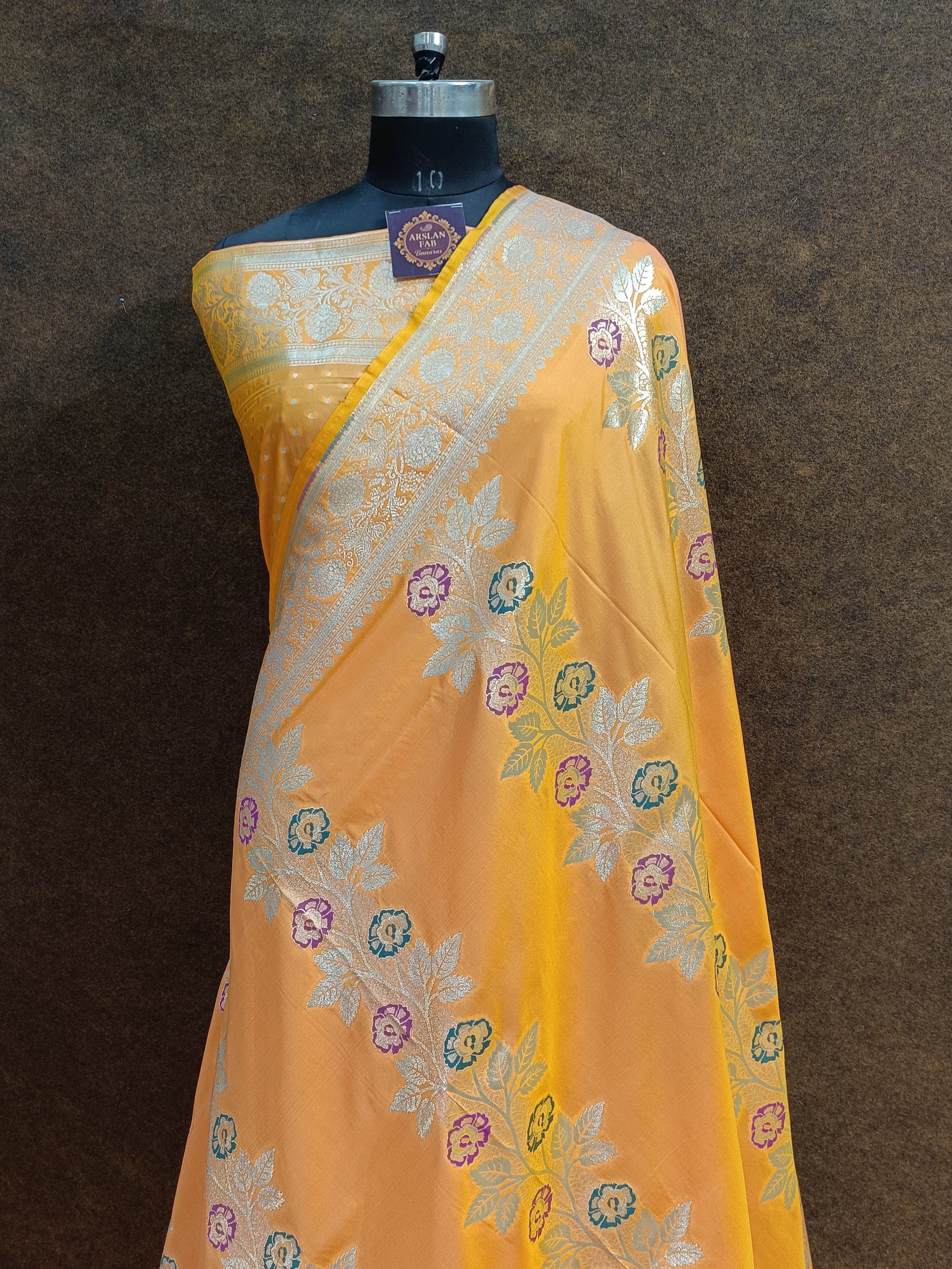 Yellow Banarasi Pawri Silk Meena Saree