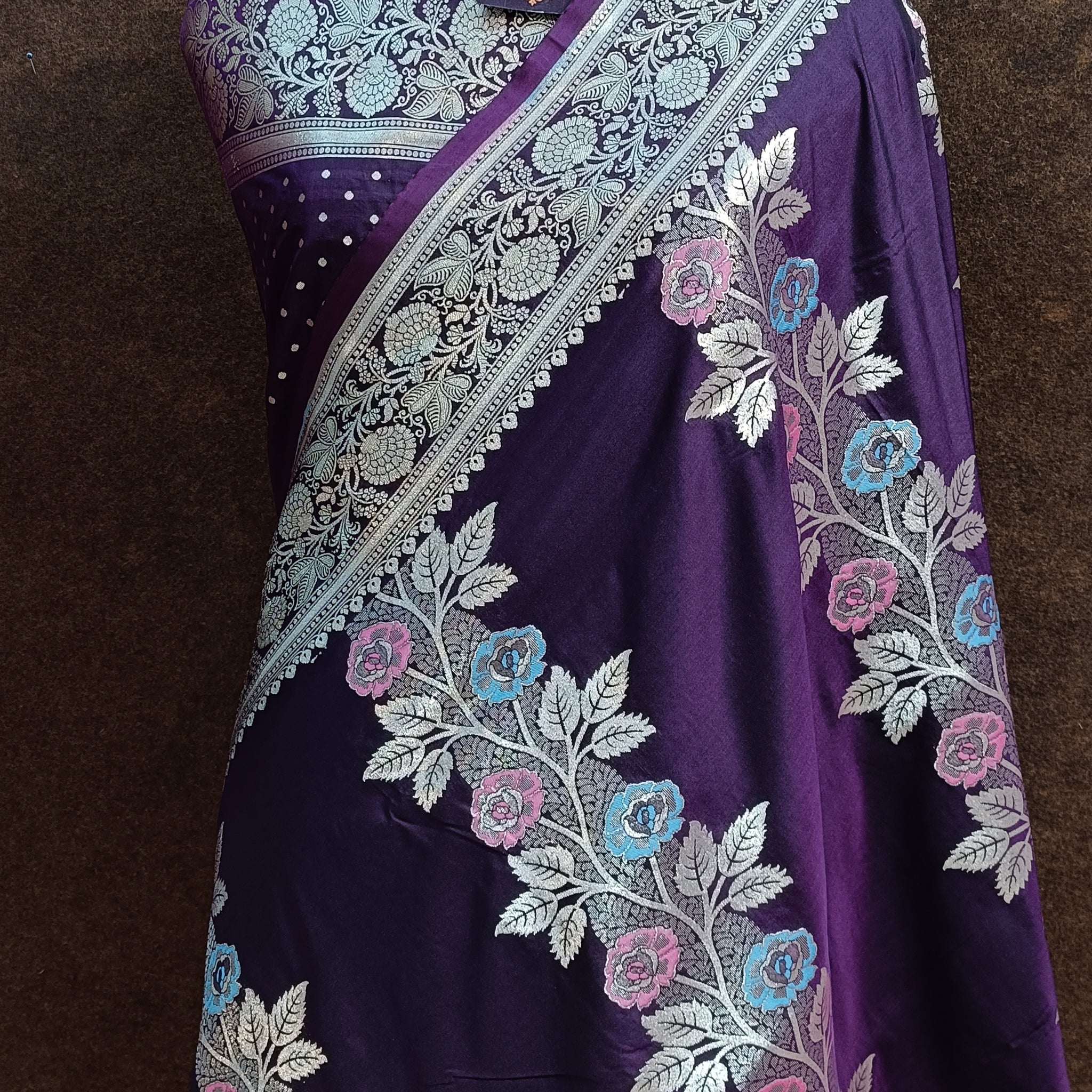 Purple Banarasi  Pawri Silk Meena Saree