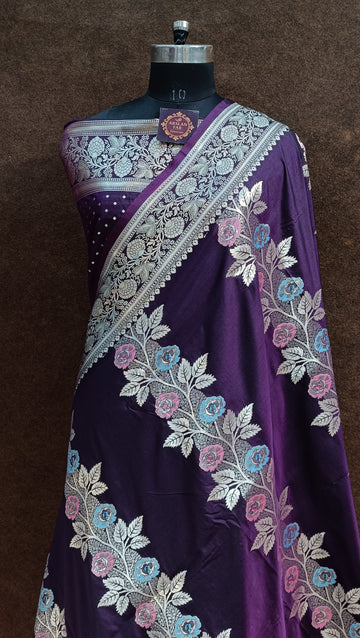 Purple Banarasi  Pawri Silk Meena Saree