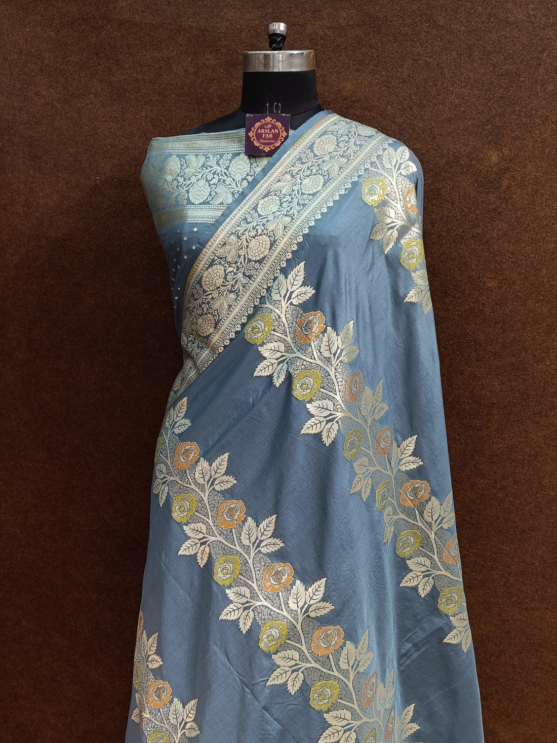 Grey Banarasi Pawri Silk Meena Saree