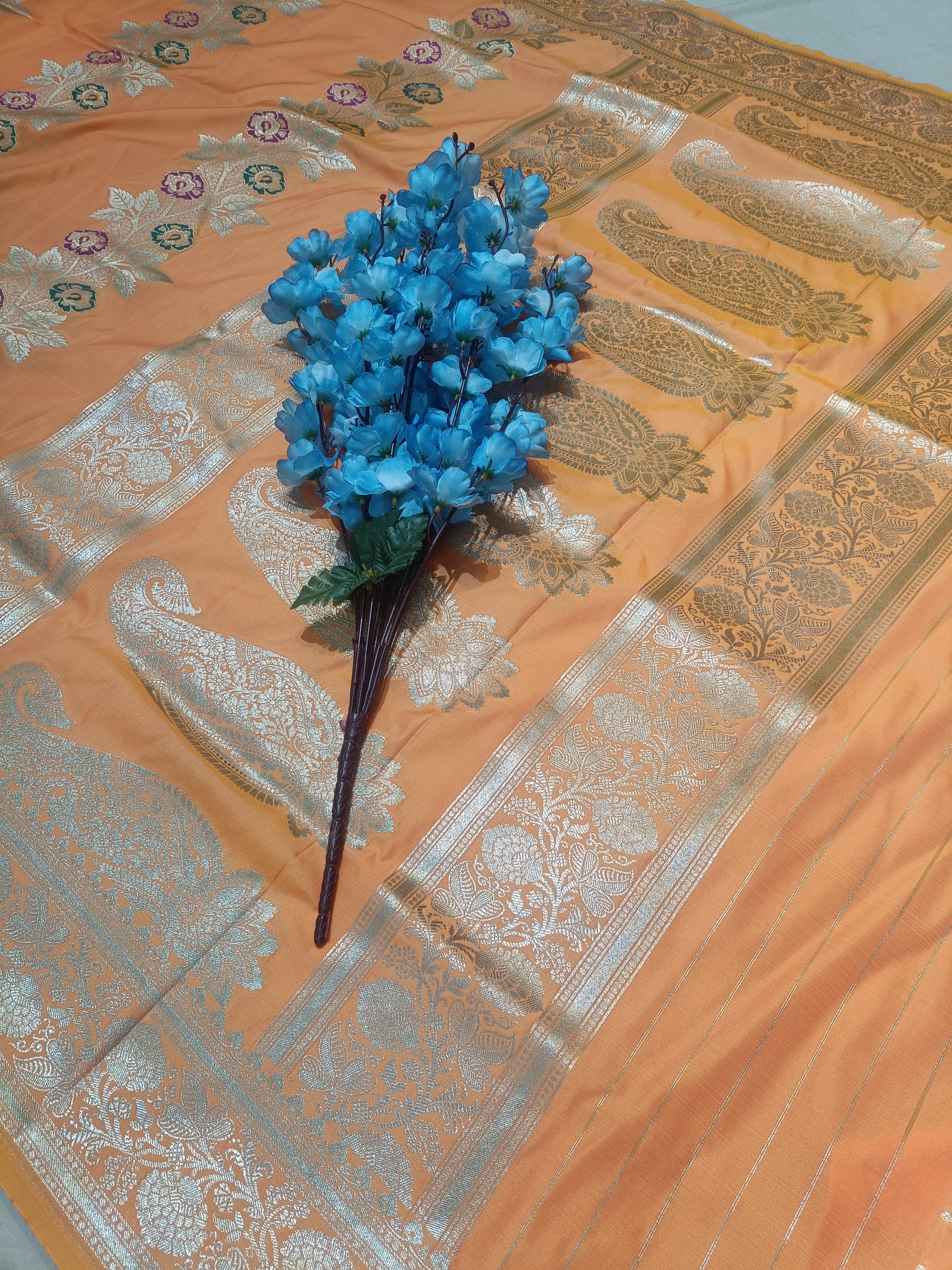 Yellow Banarasi Pawri Silk Meena Saree