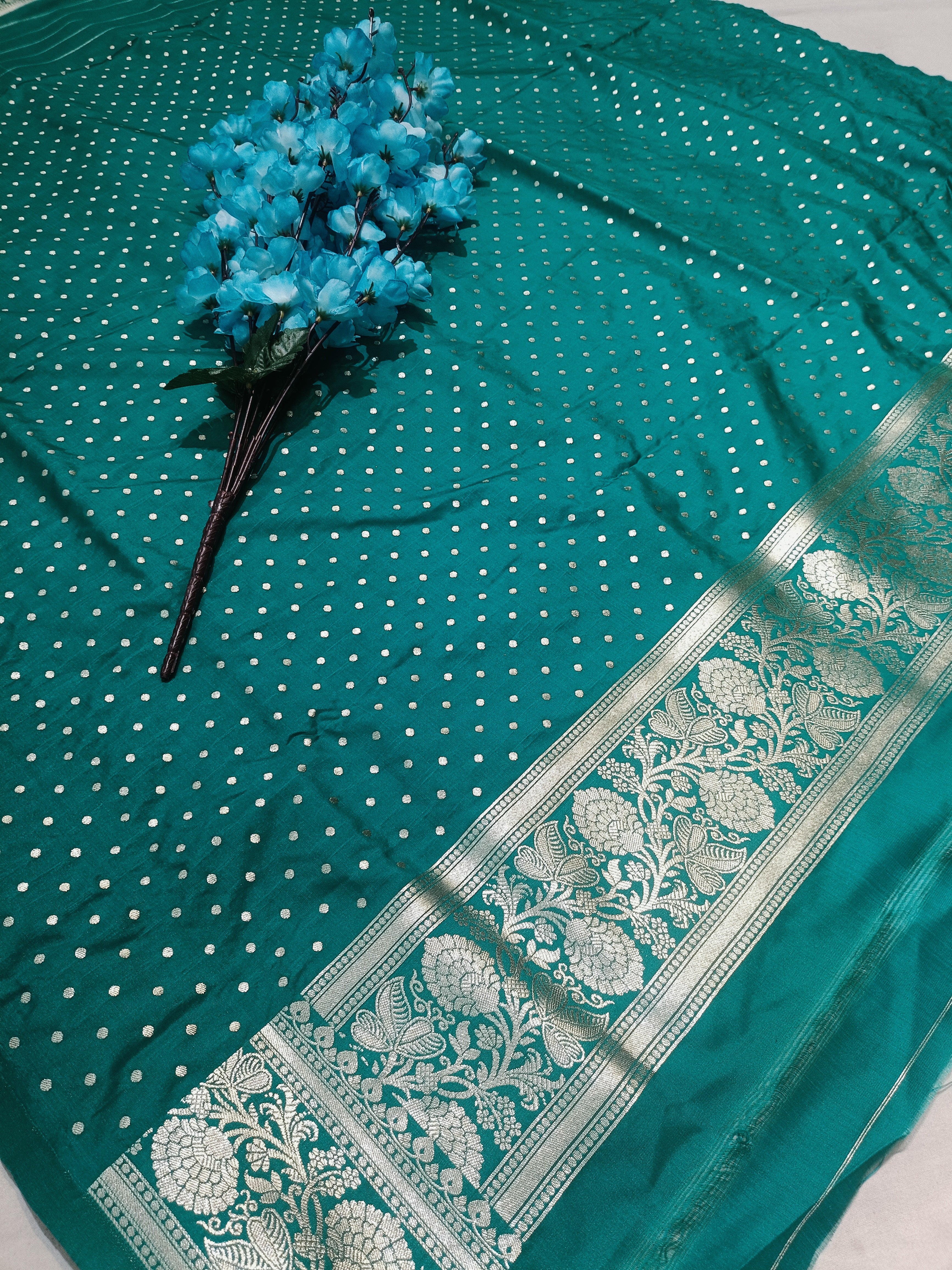 Teal Babarasi Pawri Silk Meena Saree
