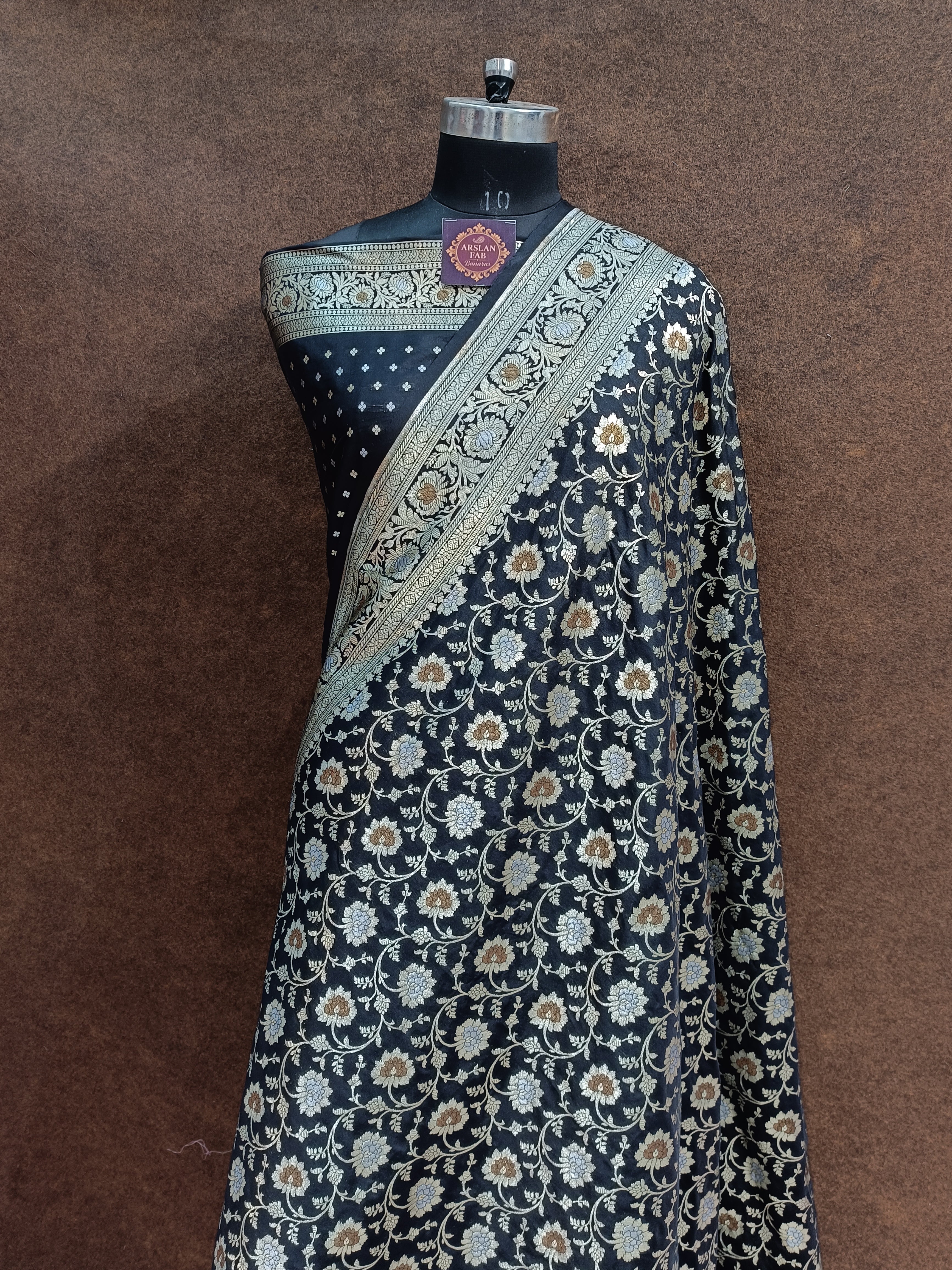 Black Banarasi Pawri Silk Meenakari Saree