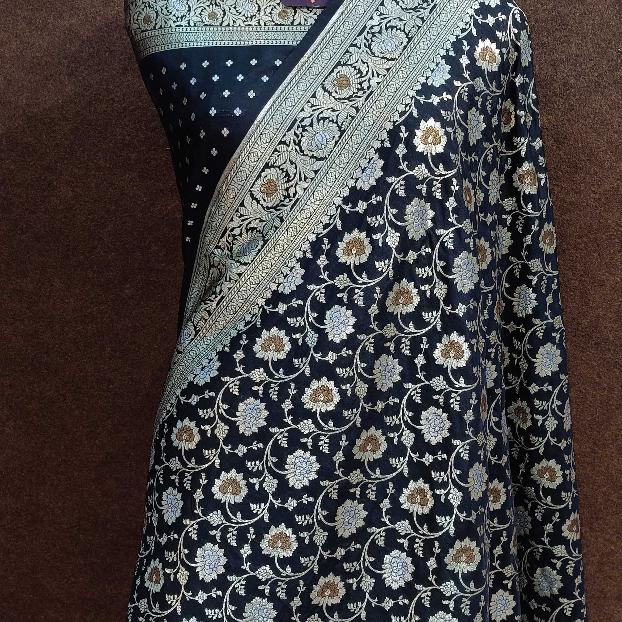 Black Banarasi Pawri Silk Meenakari Saree