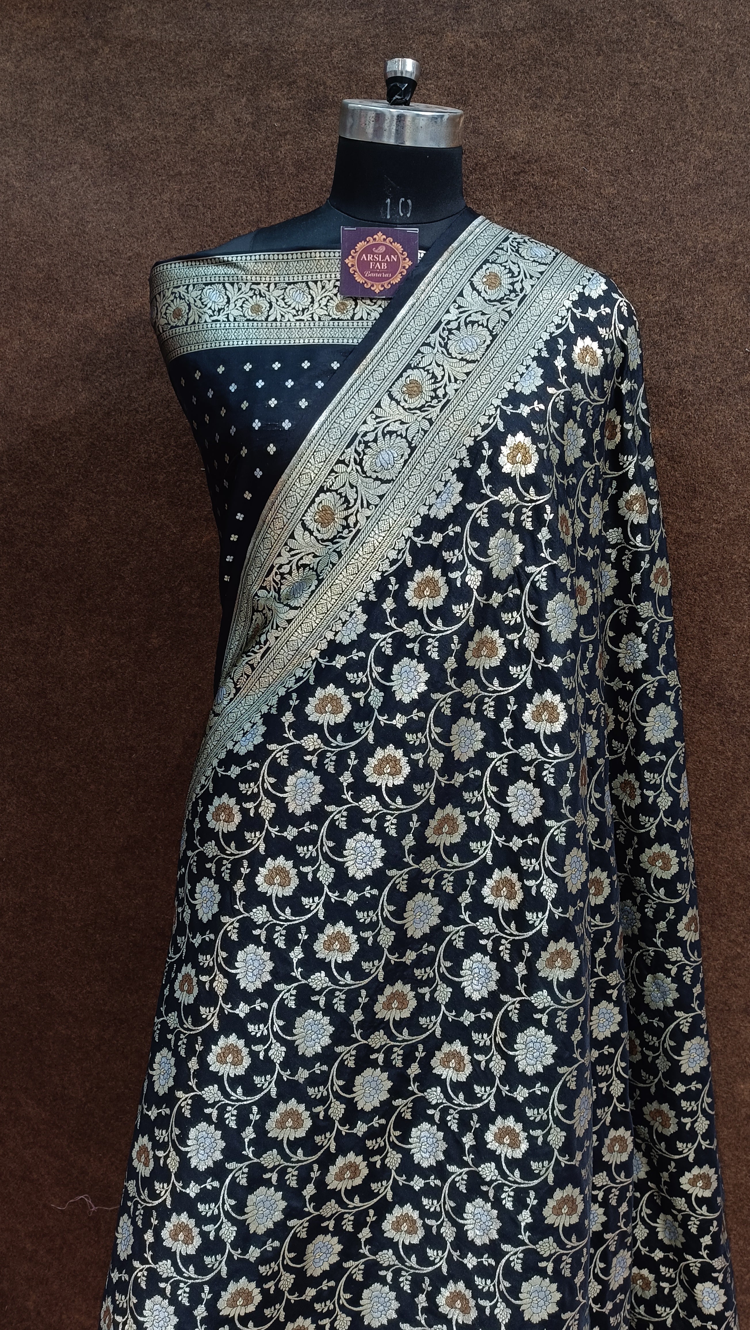 Black Banarasi Pawri Silk Meenakari Saree