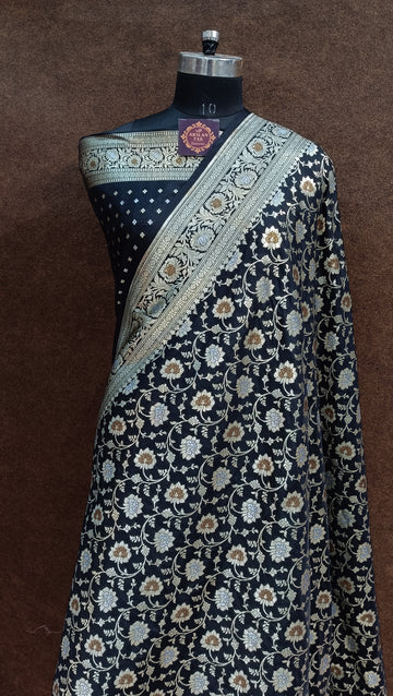 Black Banarasi Pawri Silk Meenakari Saree