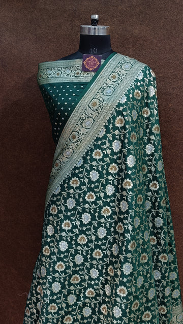Bottal Green Banarasi Pawri Silk Meenakari Saree