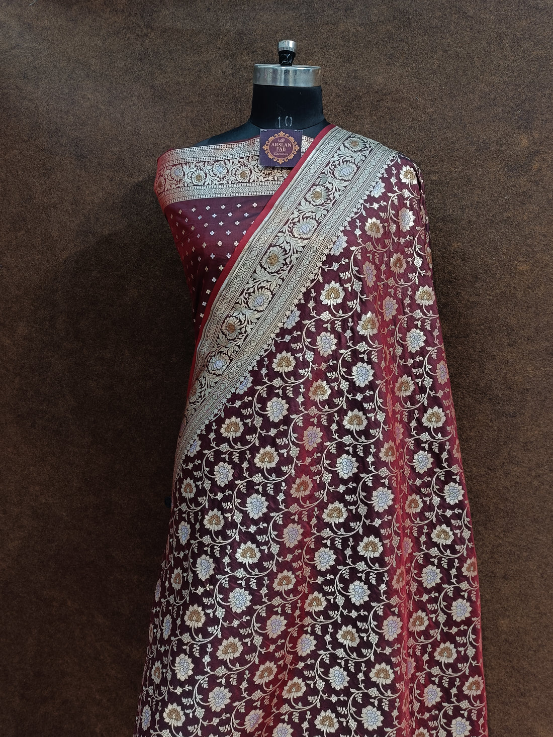 maroon Banarasi Pawri Silk Meenakari Saree