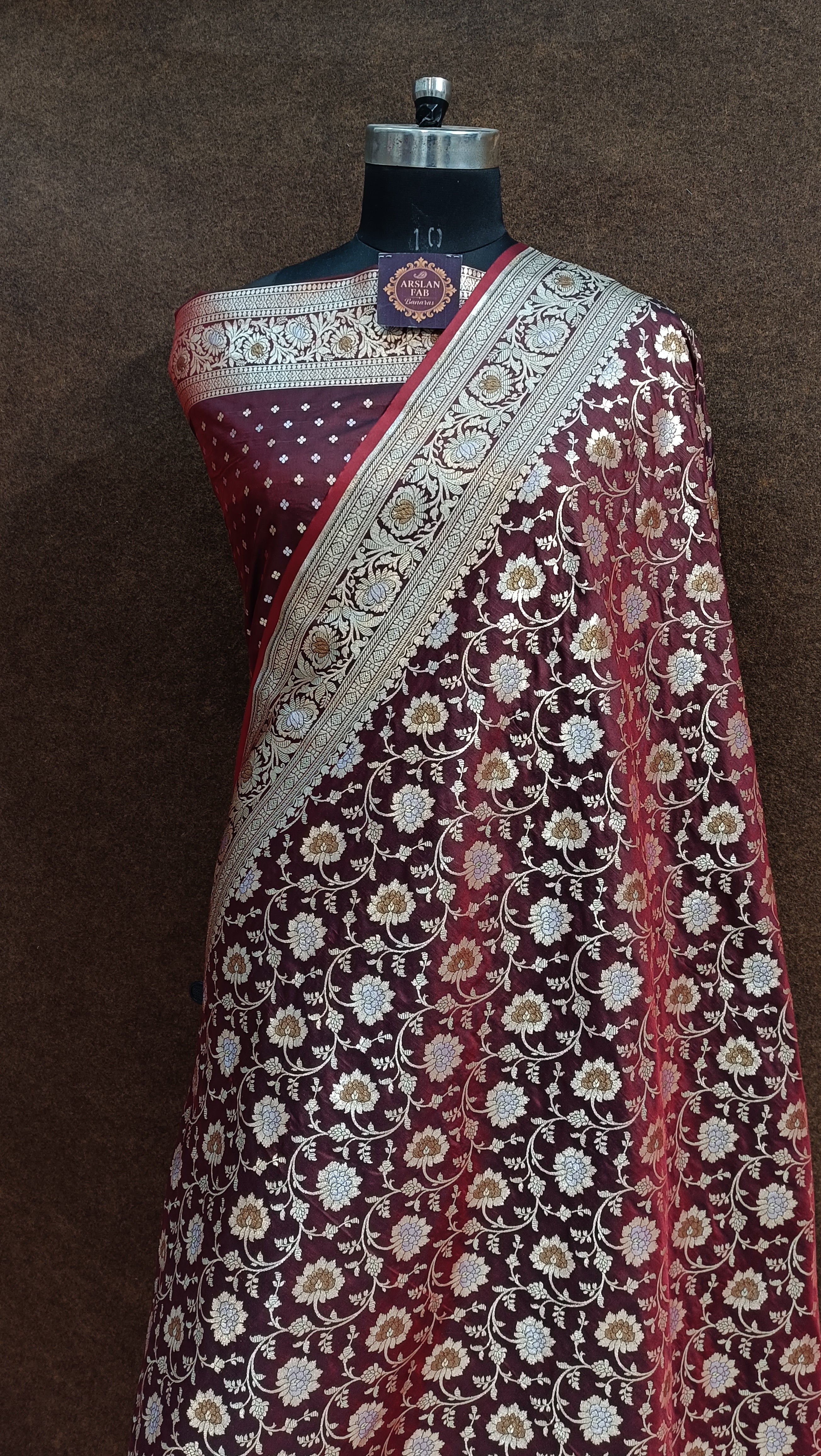 maroon Banarasi Pawri Silk Meenakari Saree