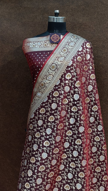 maroon Banarasi Pawri Silk Meenakari Saree