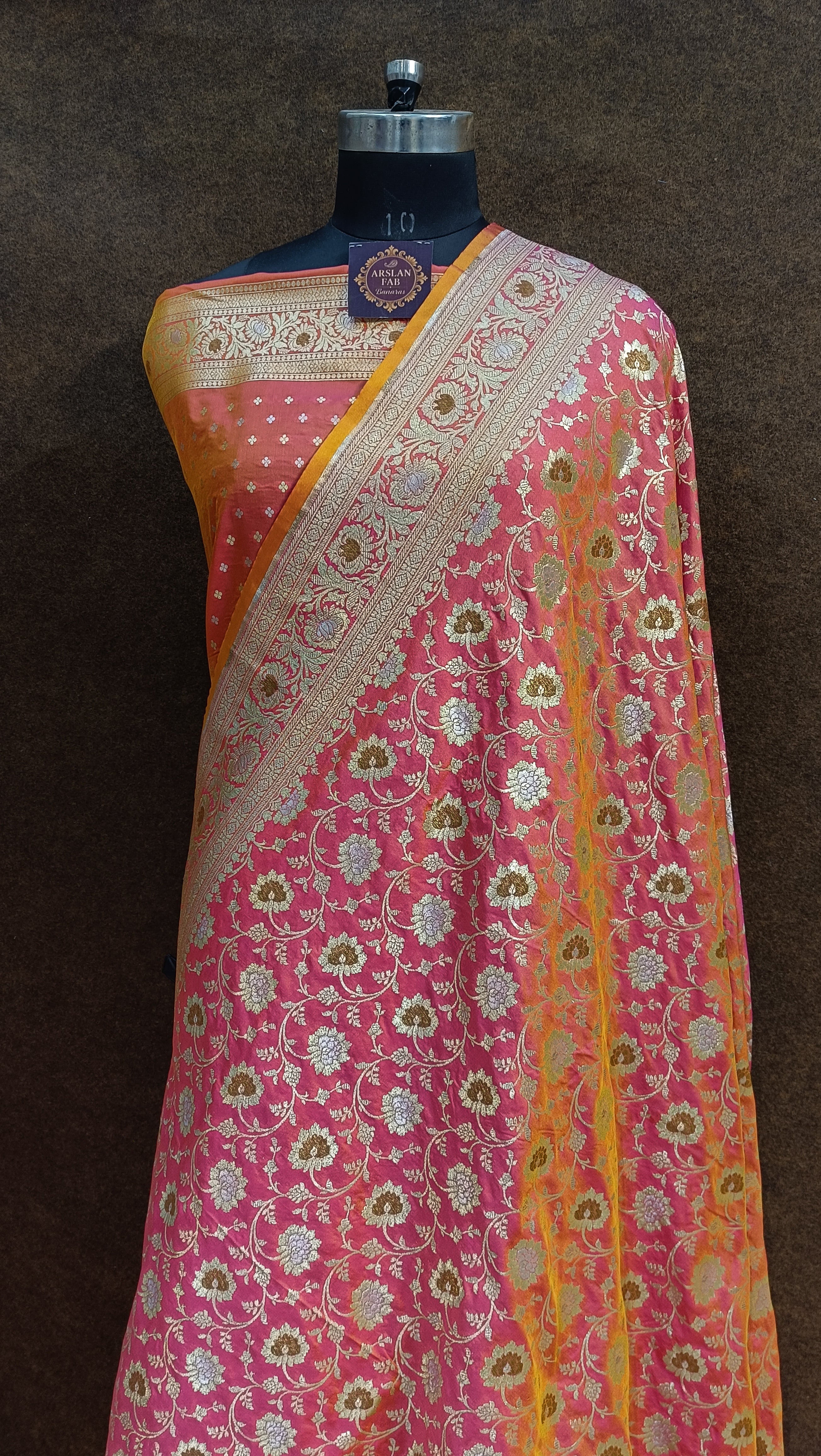 Peach Pink Banarasi Pawri Silk Meenakari Saree