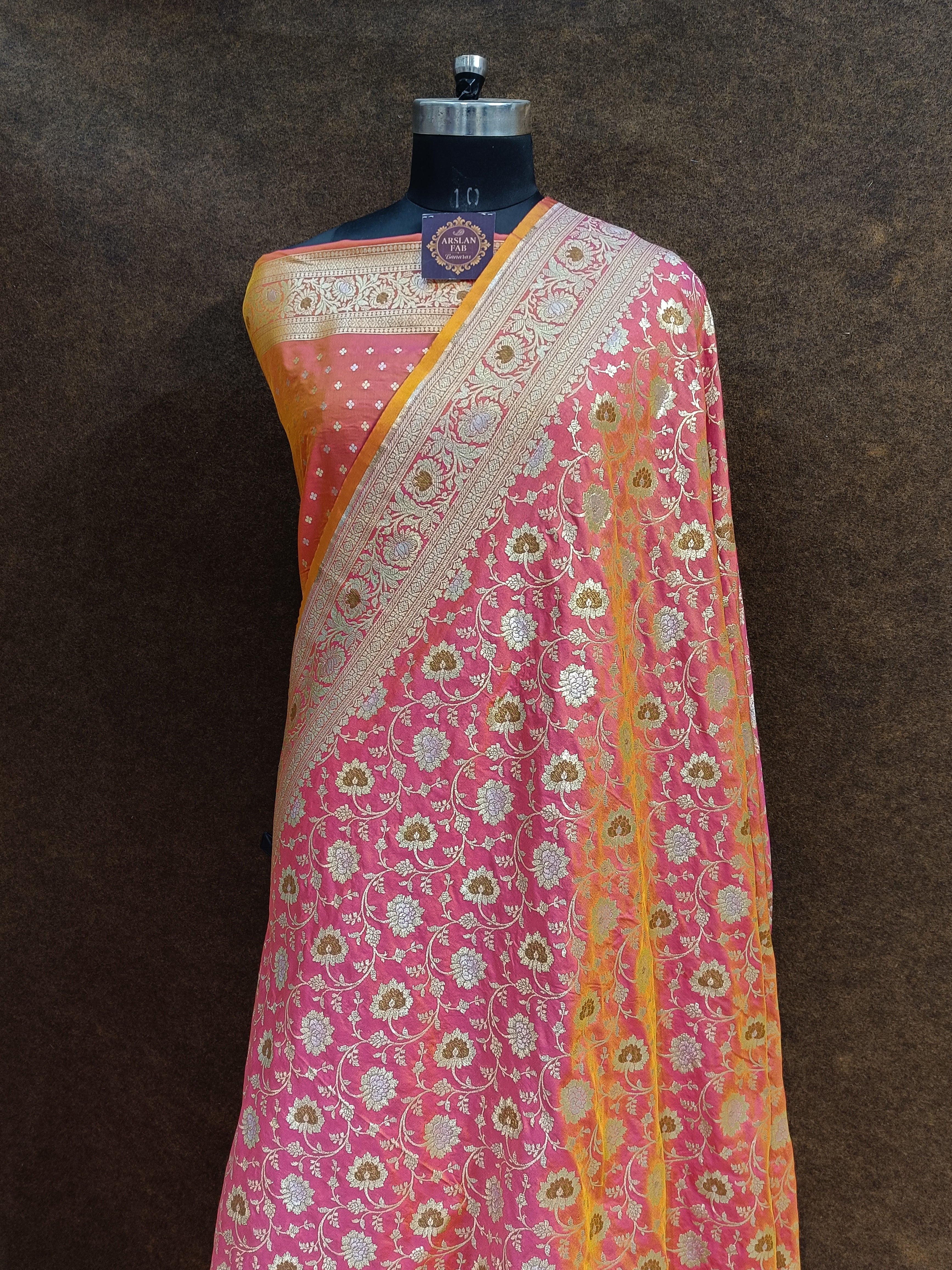 Peach Pink Banarasi Pawri Silk Meenakari Saree