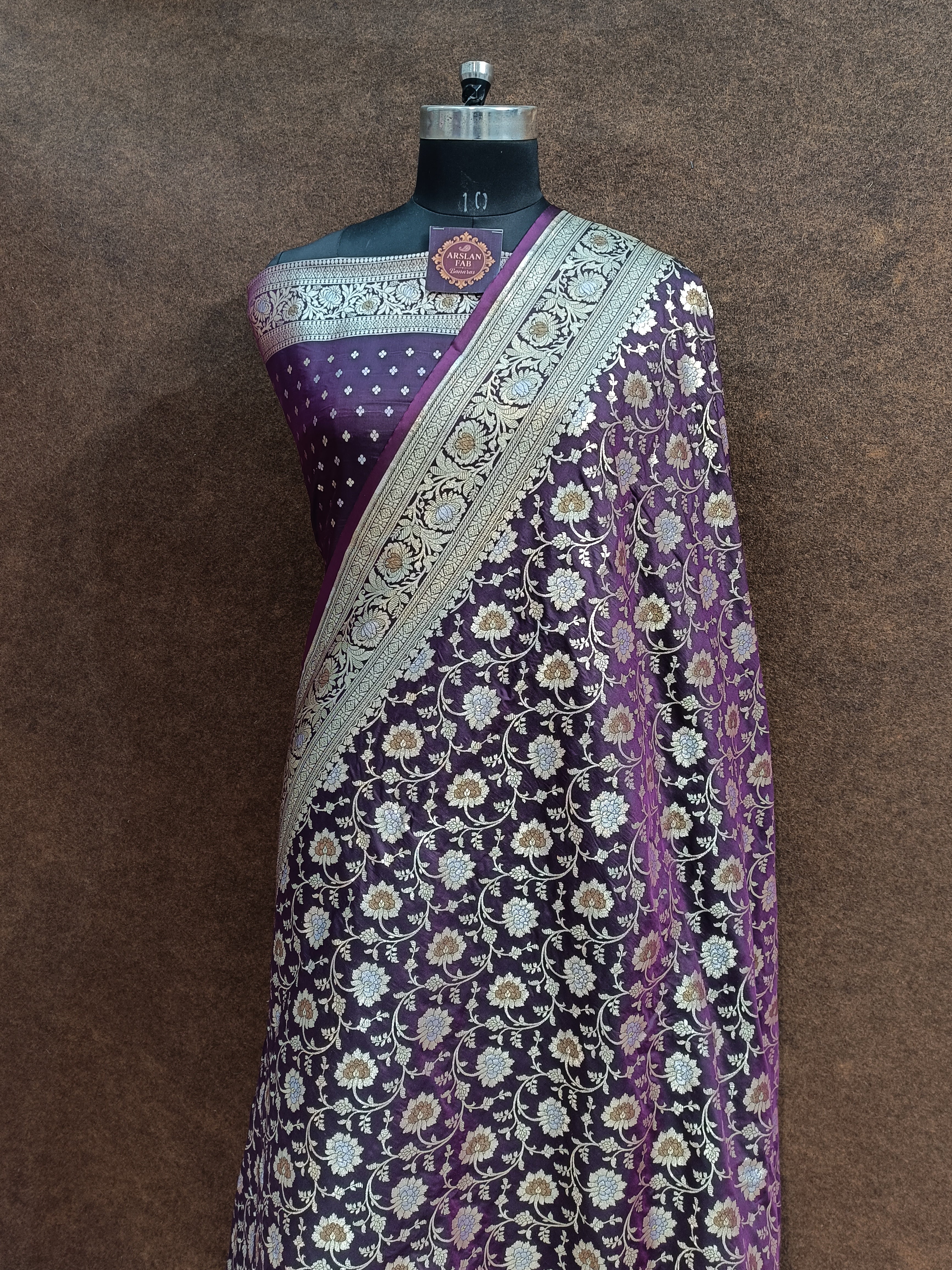 Purple Banarasi Pawri Silk Meenakari Saree