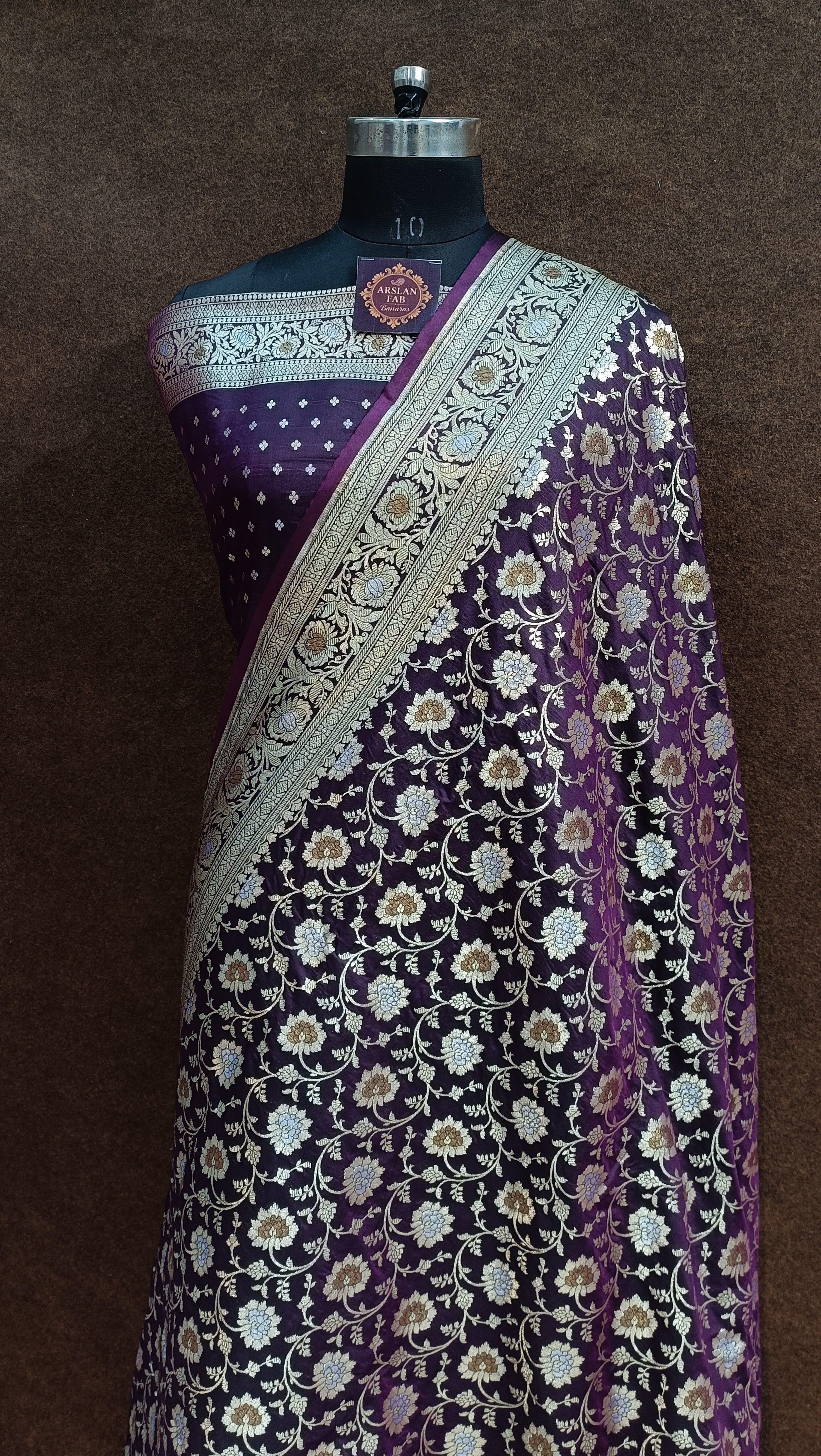 Purple Banarasi Pawri Silk Meenakari Saree