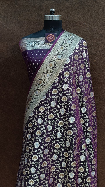 Purple Banarasi Pawri Silk Meenakari Saree
