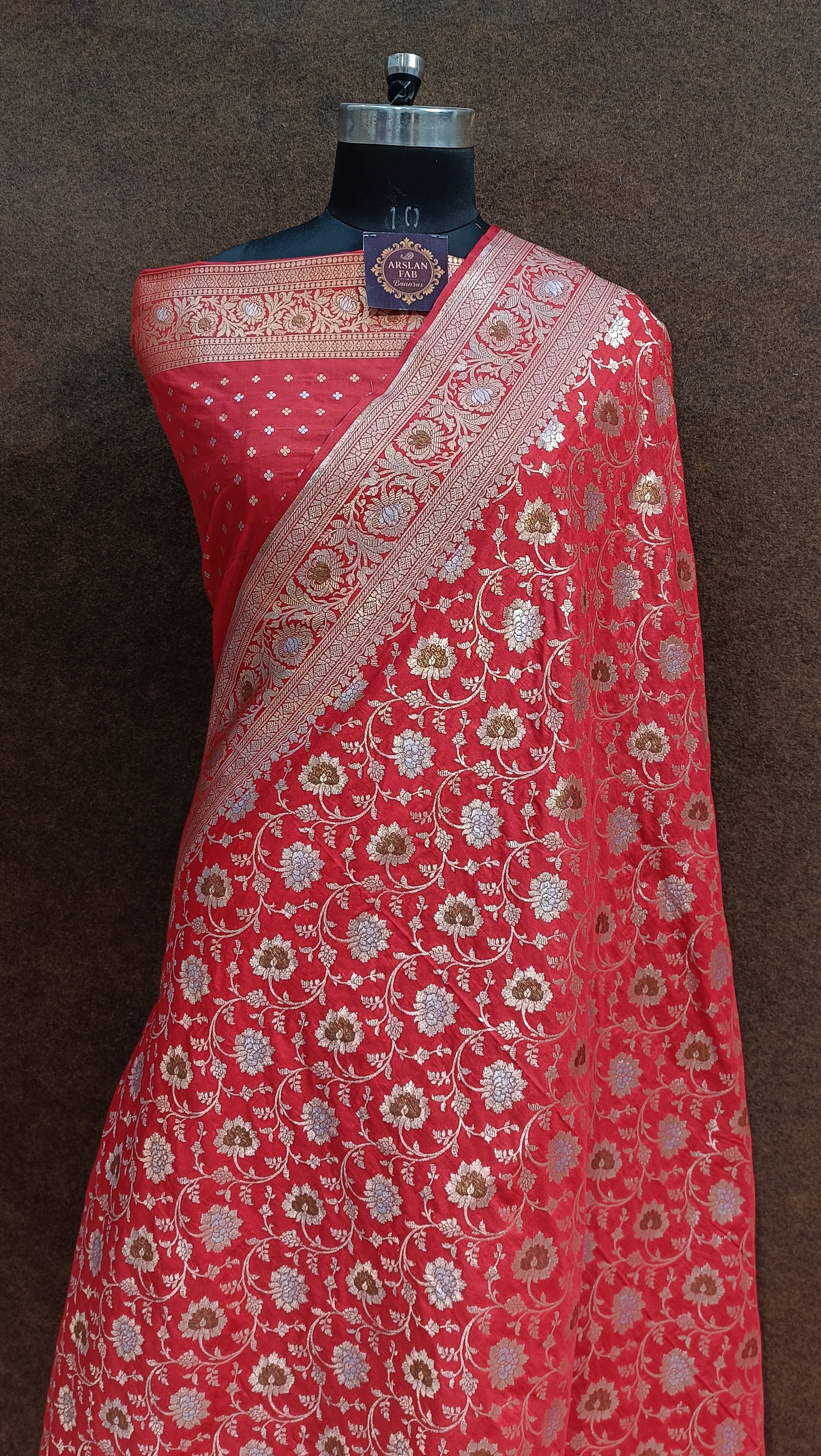 Rad Banarasi Pawri Silk Meenakari Saree