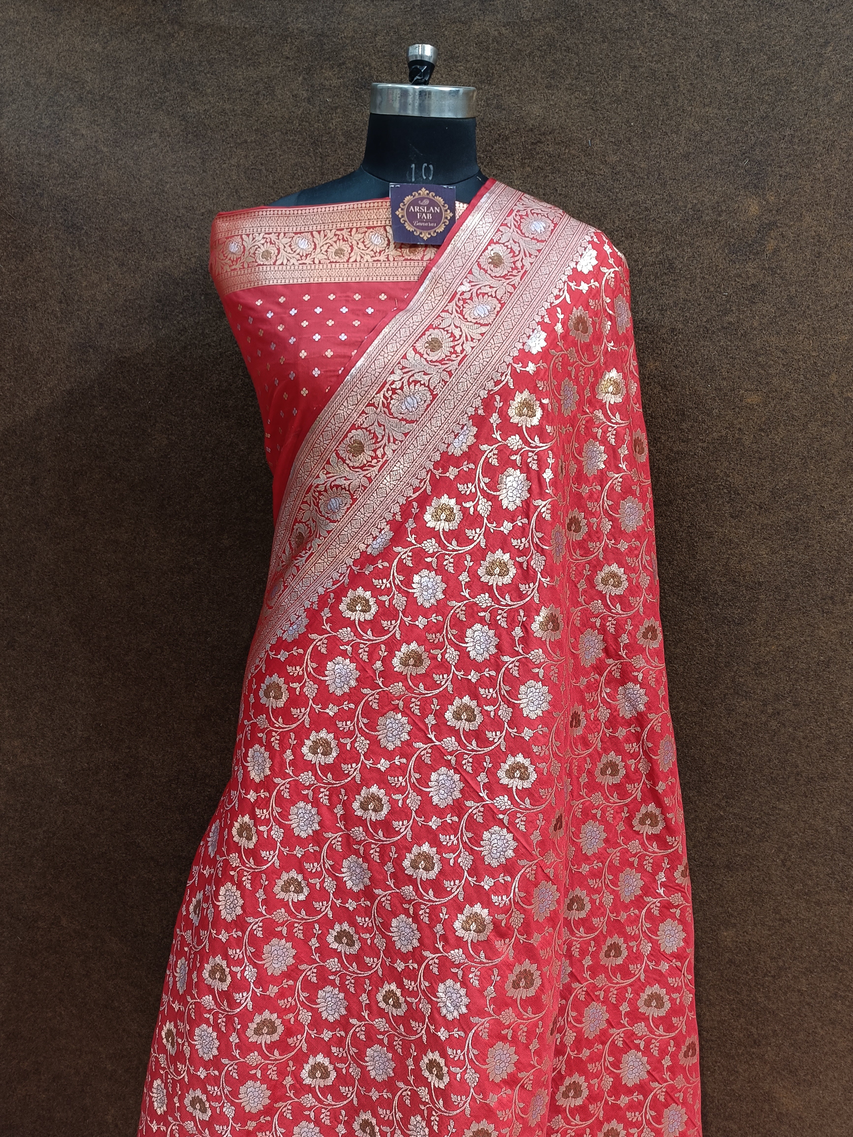 Rad Banarasi Pawri Silk Meenakari Saree