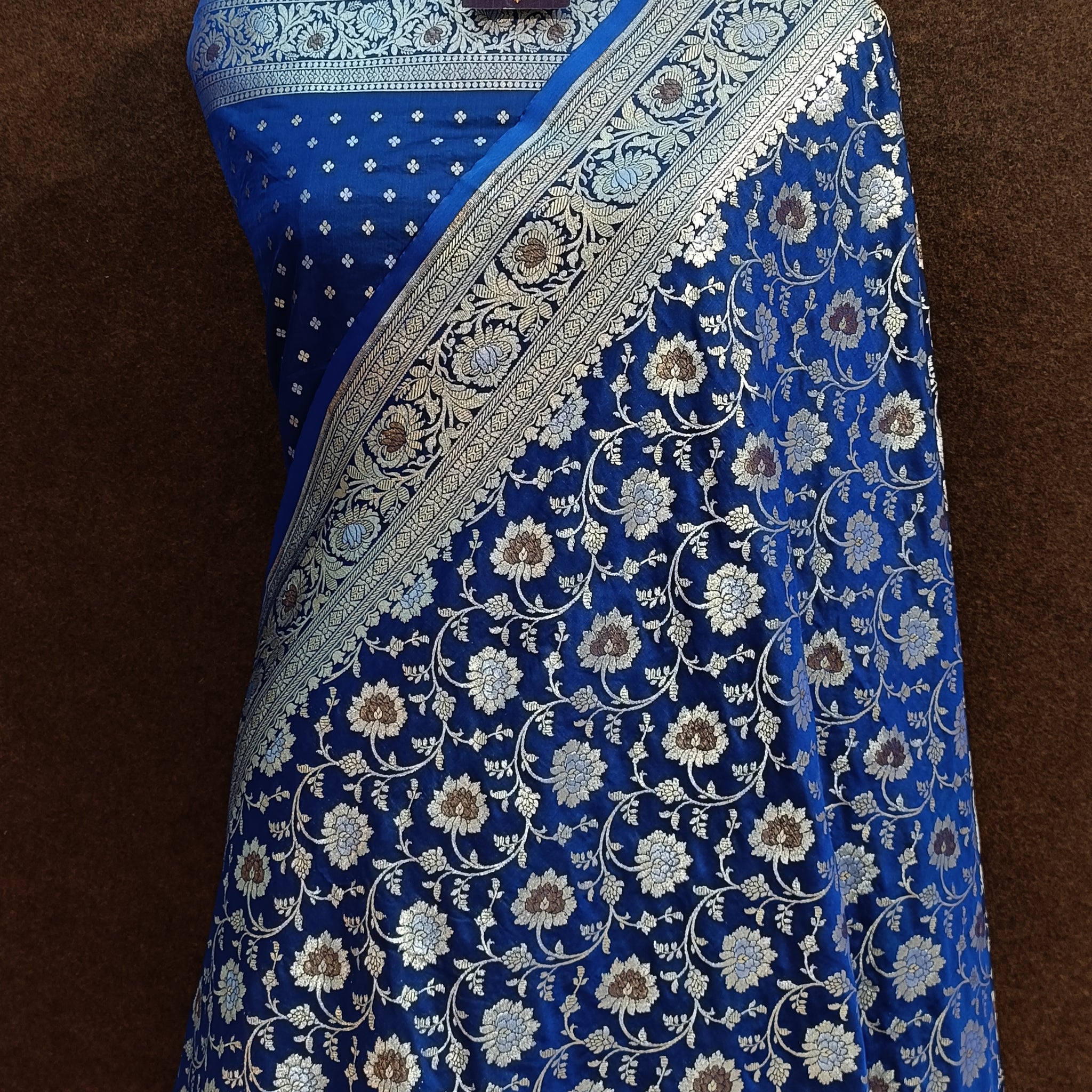 blue Banarasi Pawri Silk Meenakari Saree
