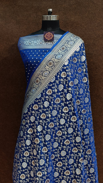 blue Banarasi Pawri Silk Meenakari Saree