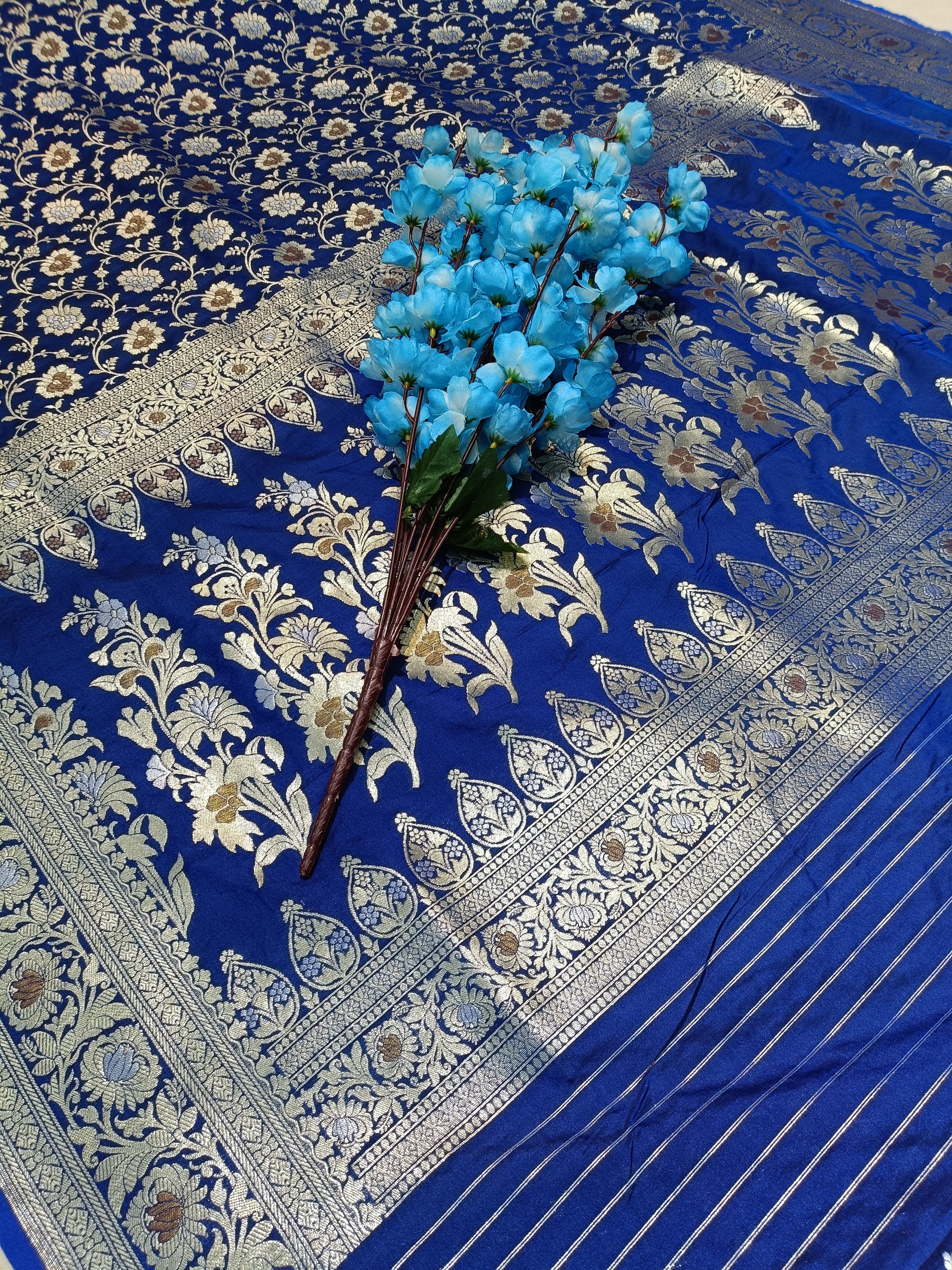 blue Banarasi Pawri Silk Meenakari Saree