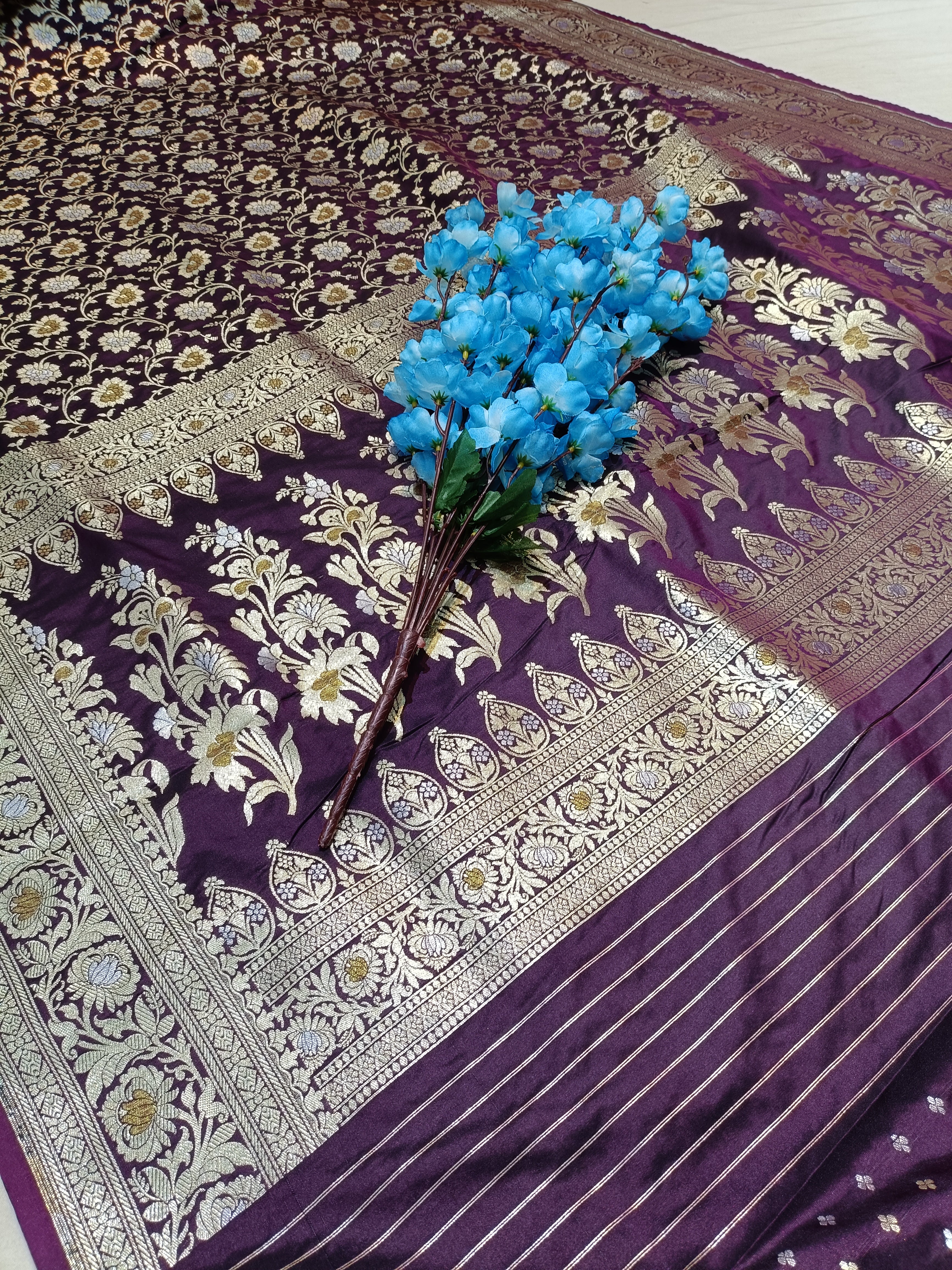 Purple Banarasi Pawri Silk Meenakari Saree