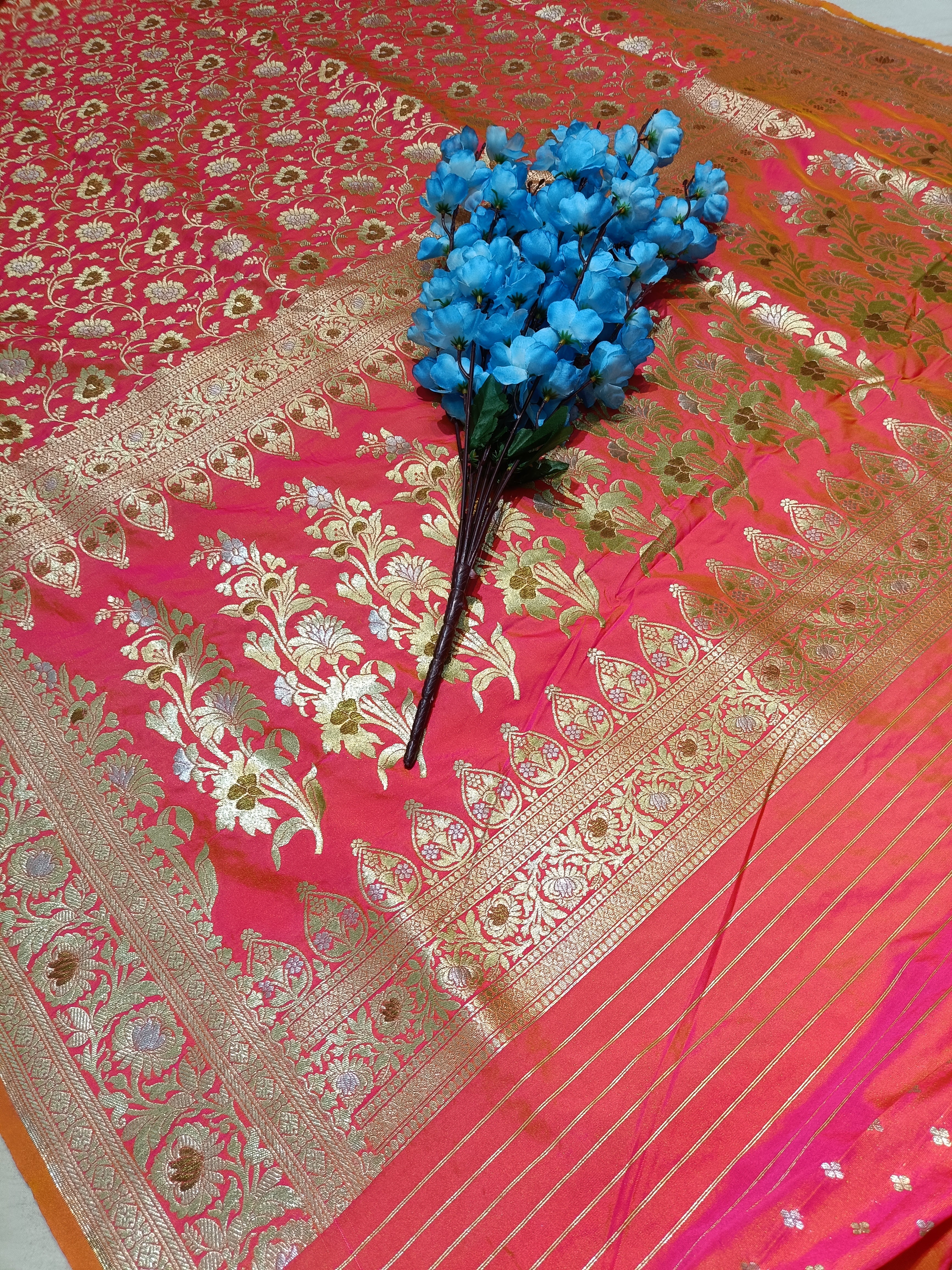 Peach Pink Banarasi Pawri Silk Meenakari Saree