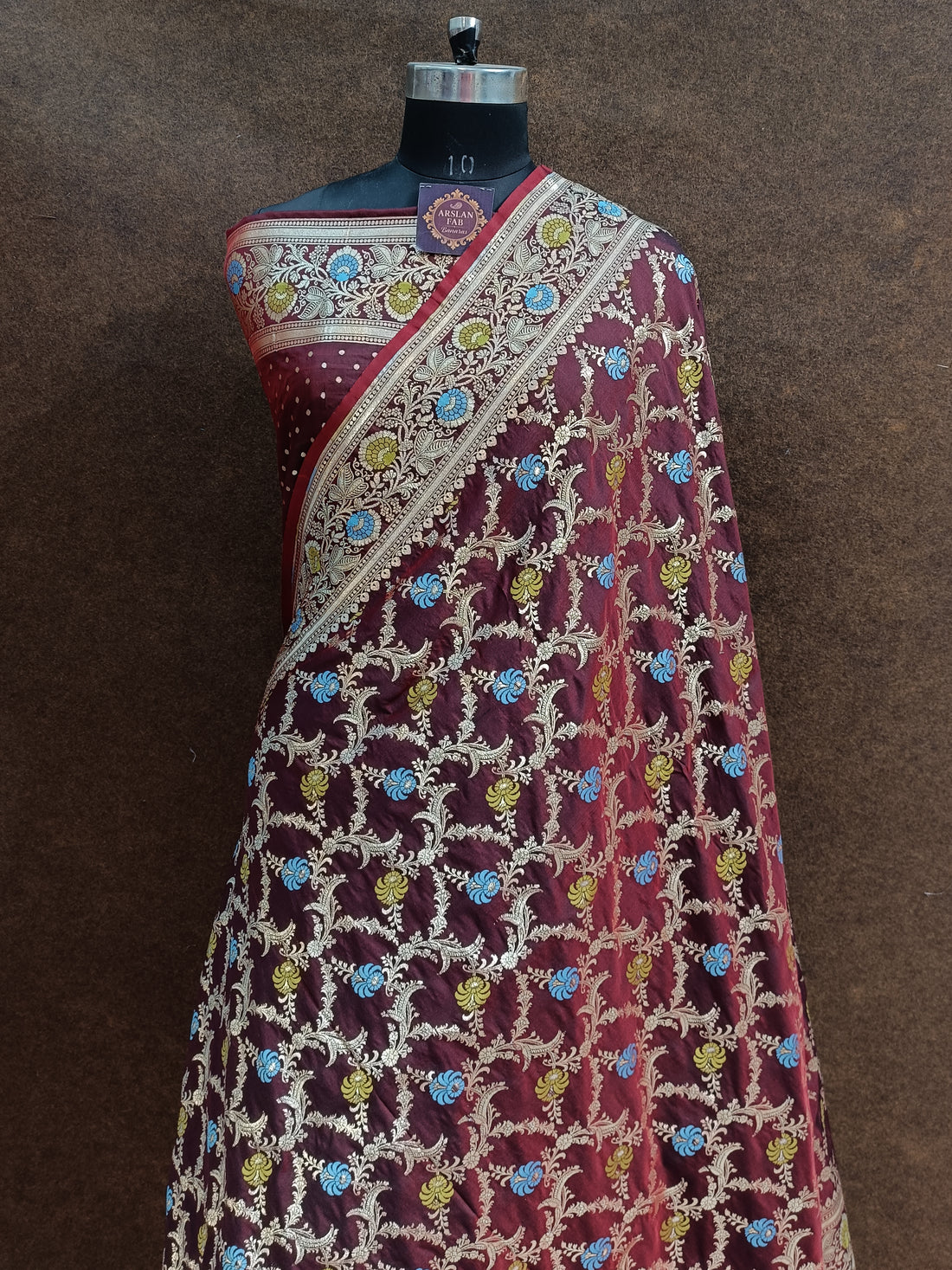 maroon Banarasi Pawri Silk  Meenakari Saree