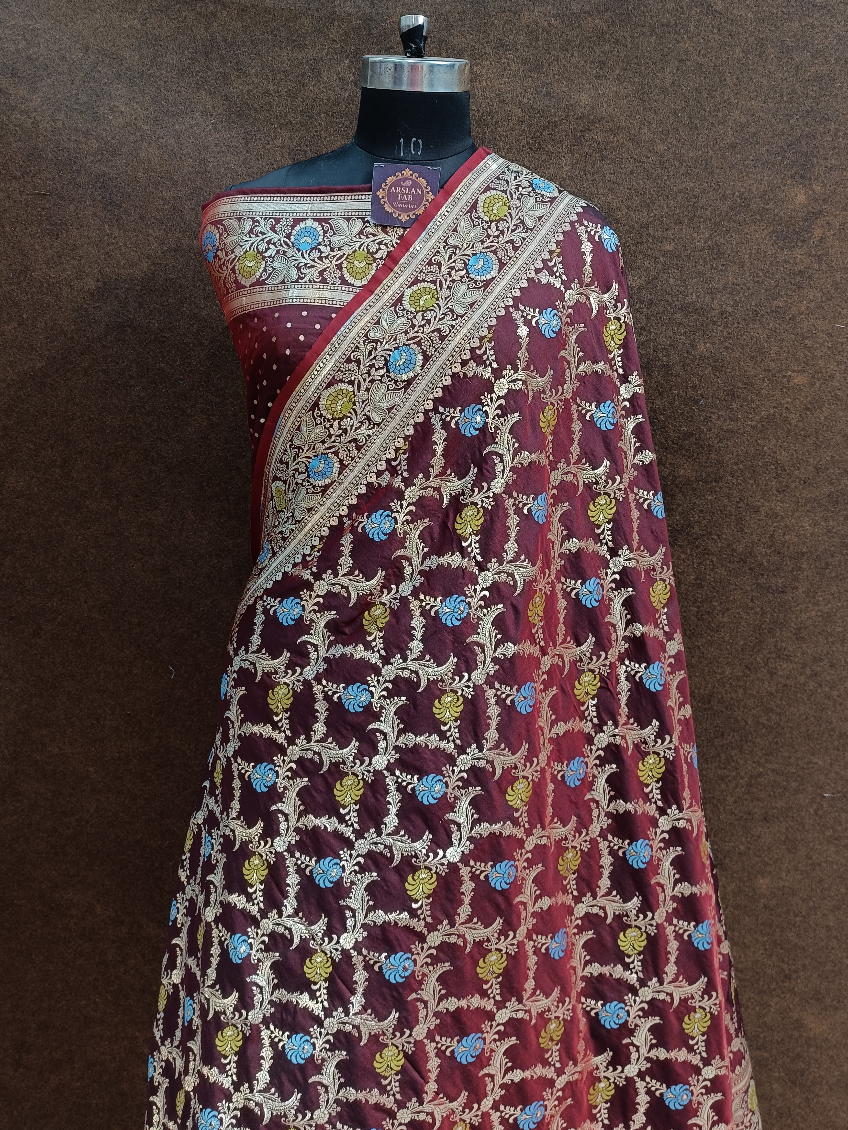maroon Banarasi Pawri Silk  Meenakari Saree